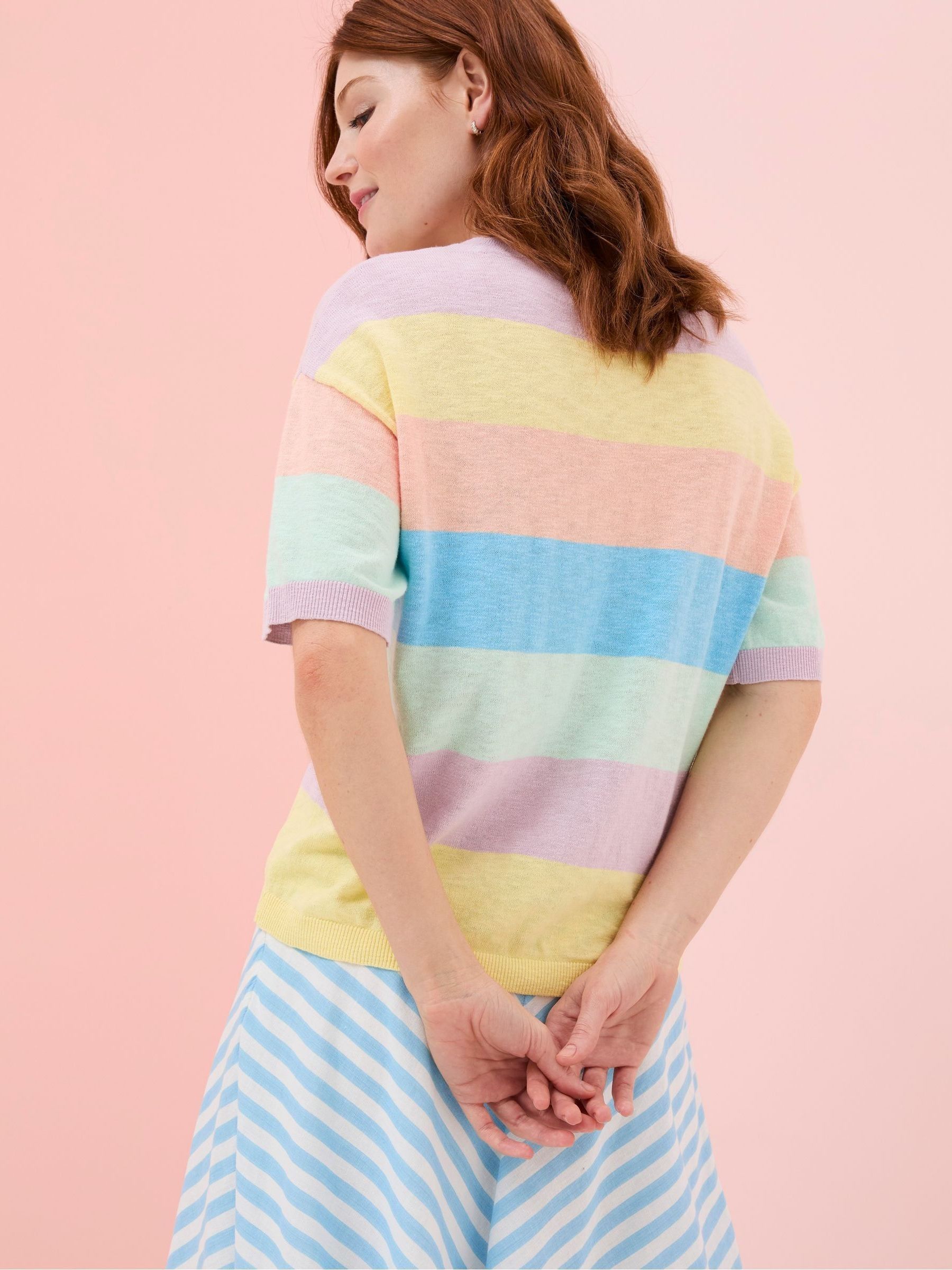 Multi Sorbet Linen Stripe Knit T-Shirt - Image 3 of 5