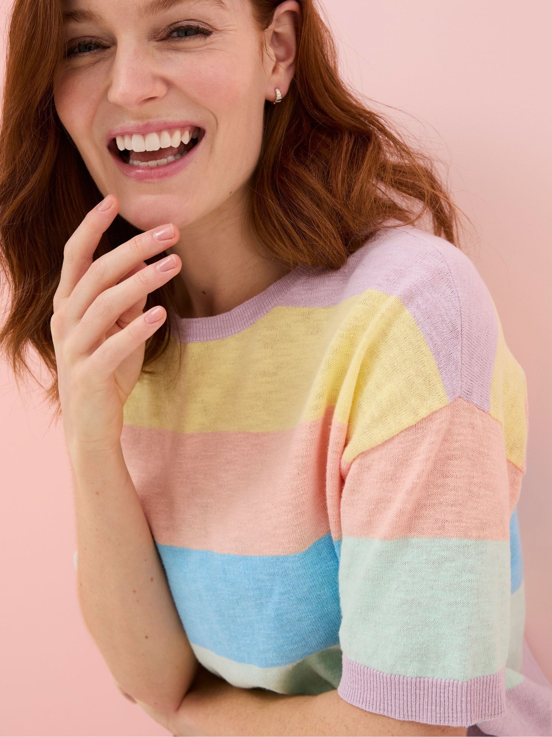 Multi Sorbet Linen Stripe Knit T-Shirt - Image 4 of 5
