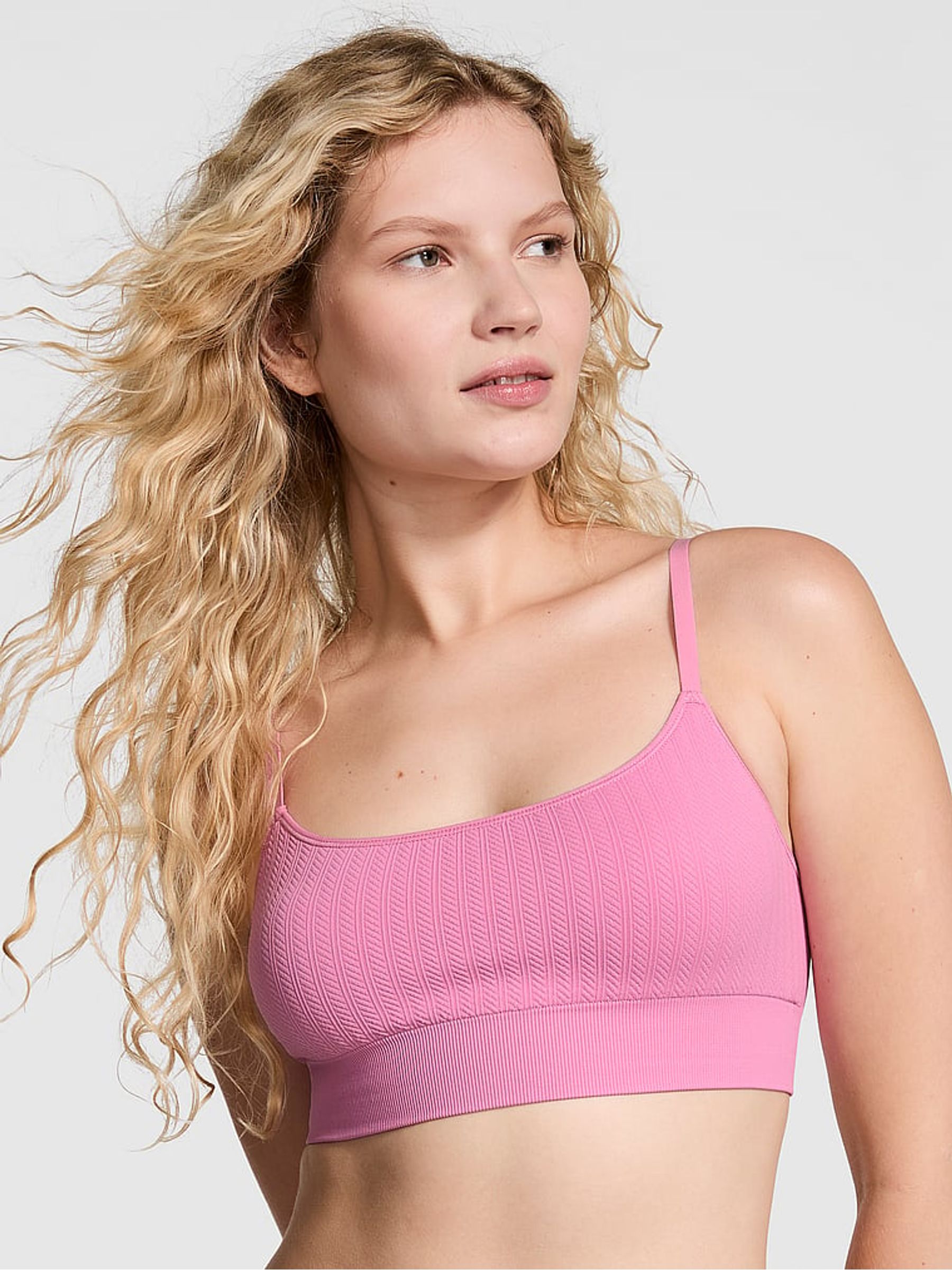 Moonstone Pink Seamless Cable Knit Sports Bra - Image 1 of 4