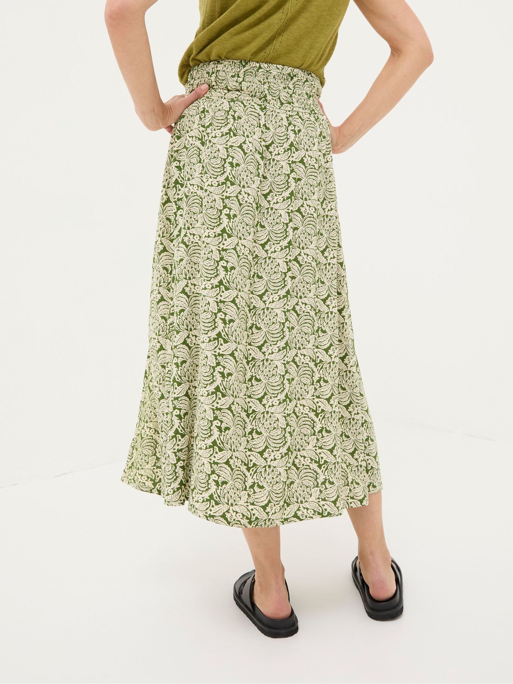 Sascha Green Damask Floral Midi Skirt - Image 2 of 6