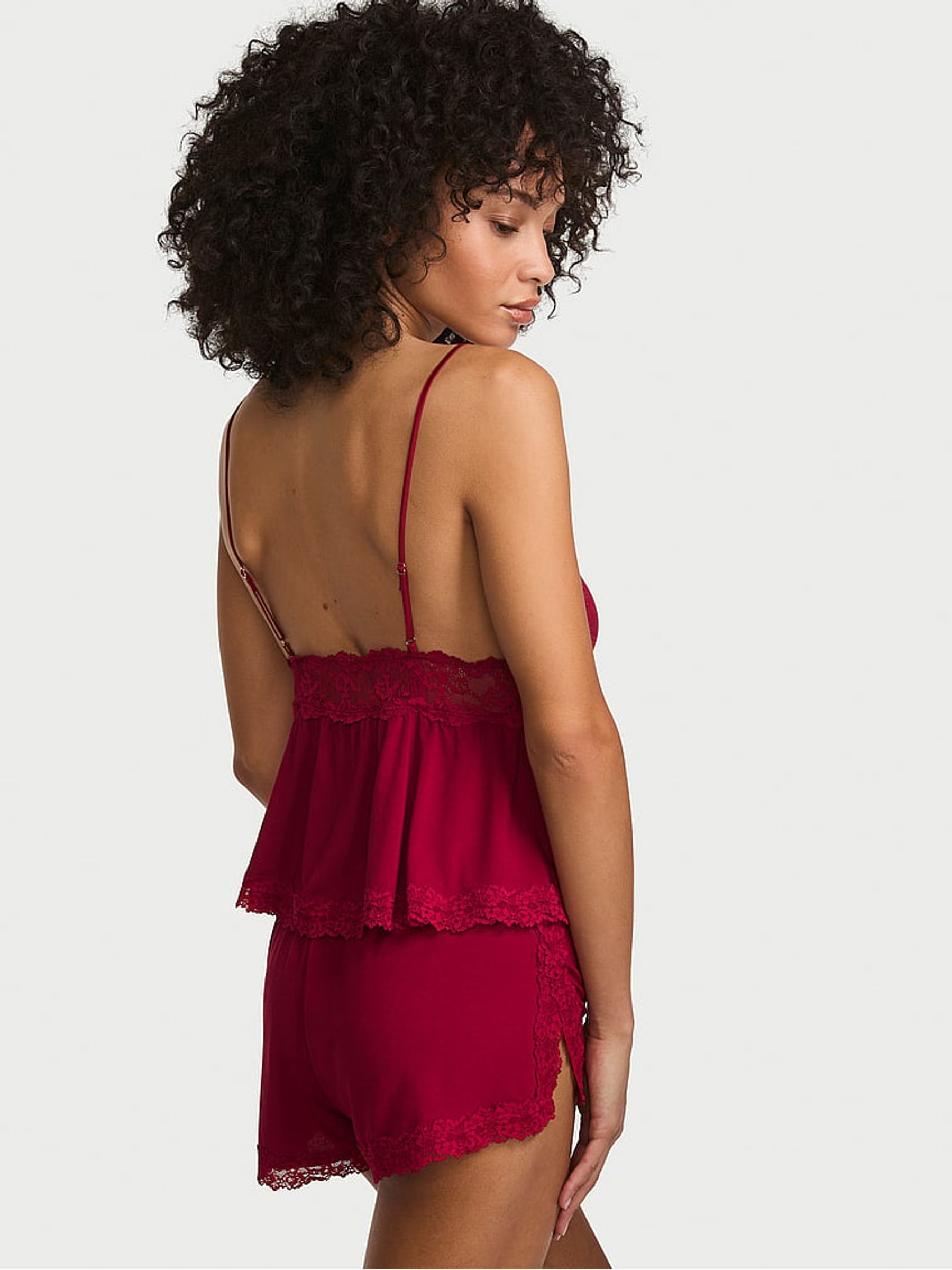Red Lacquer Lace Trim Modal Cami Set - Image 2 of 2 Red Lacquer Lace Trim Modal Cami Set - Image 2 of 2