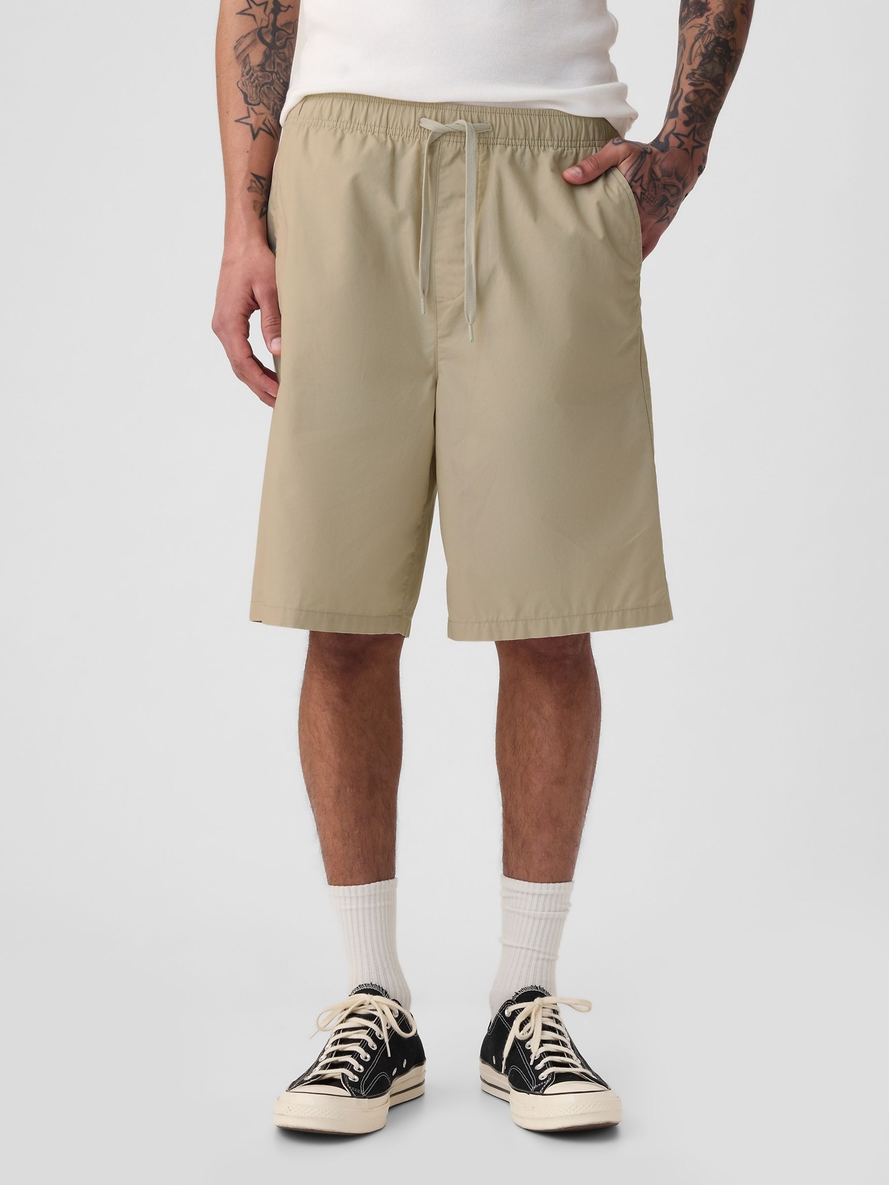 Beige Poplin Easy Pull On Shorts - Image 2 of 2