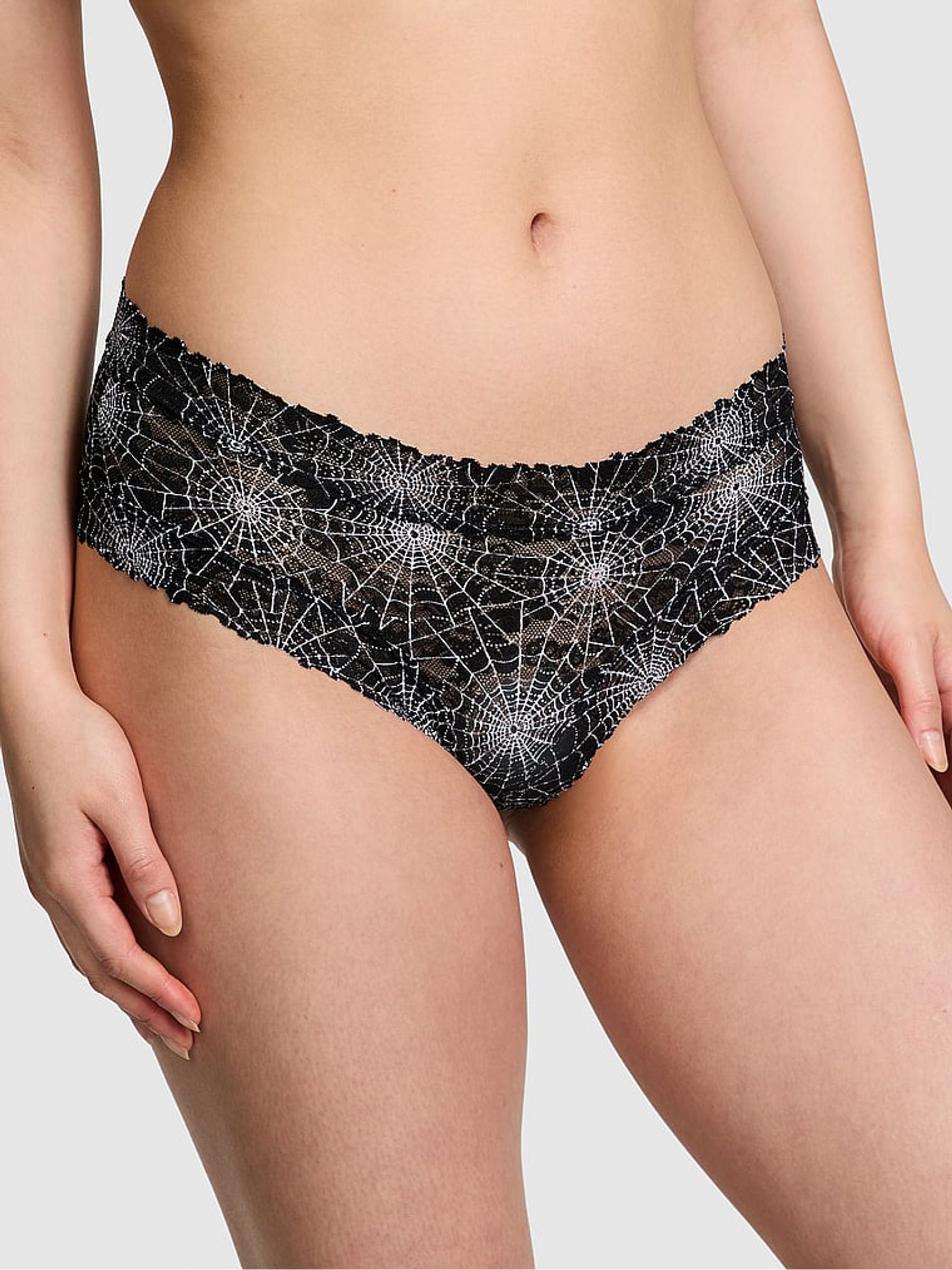 Black Halloween Spider Web Cheeky Floral Lace Knickers - Image 1 of 1