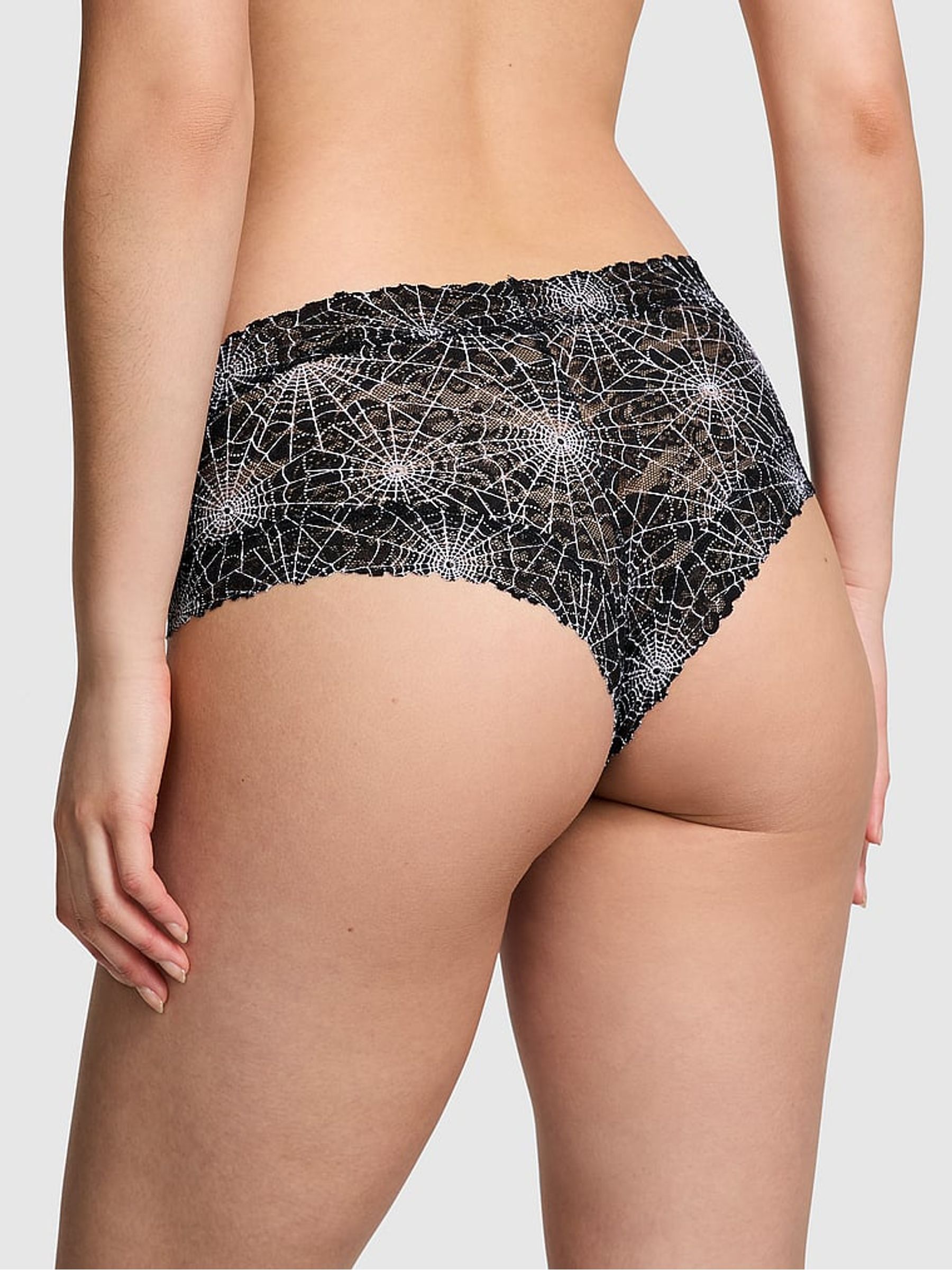 Black Halloween Spider Web Cheeky Floral Lace Knickers - Image 2 of 3