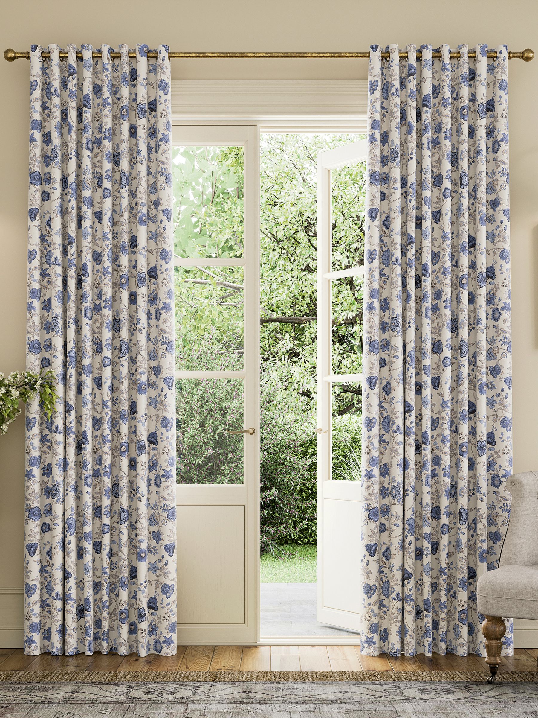 Blue Indienne Floral Blackout Eyelet Curtains - Image 1 of 2