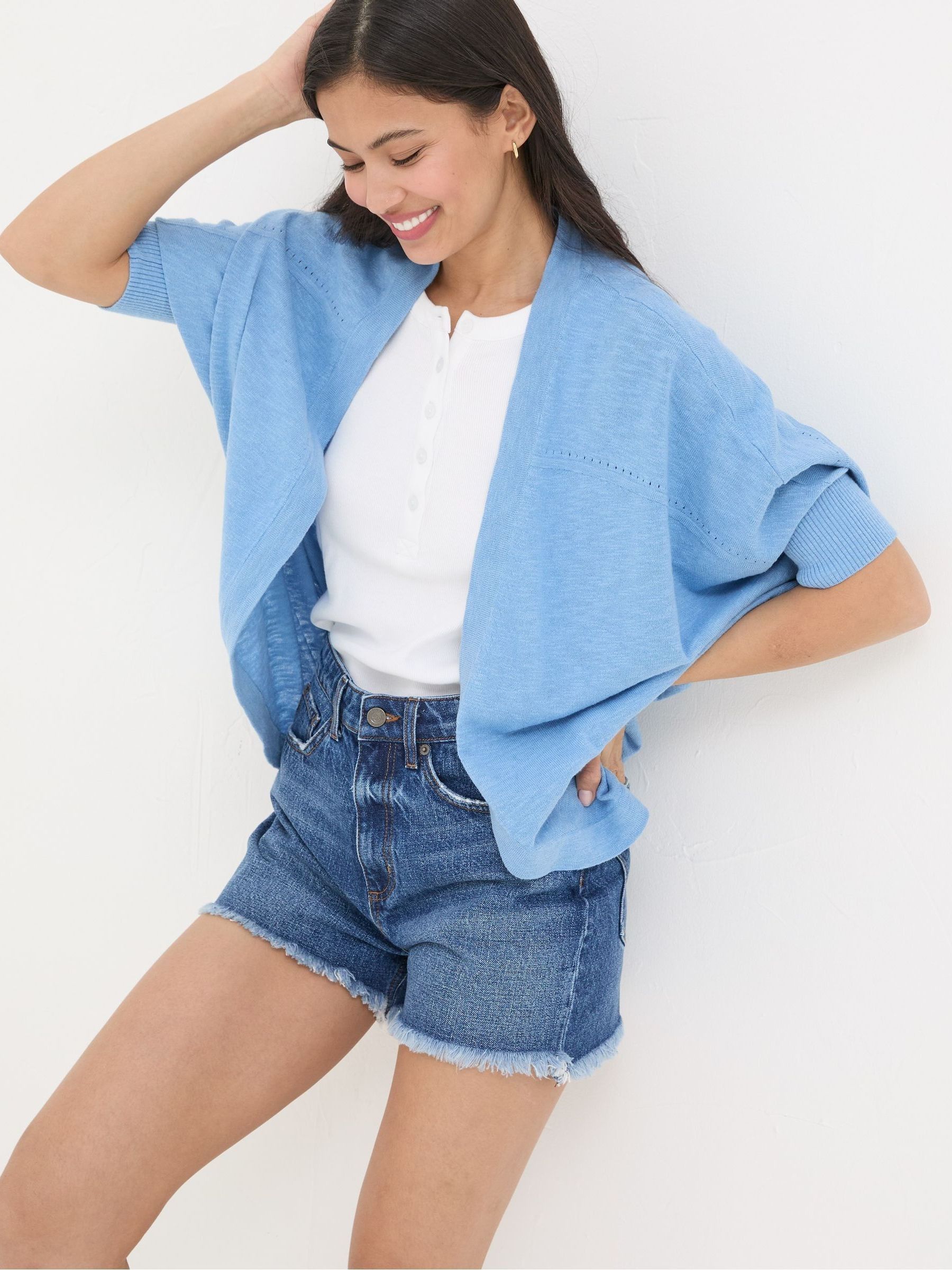 Iris Blue Cocoon Edge Cardigan - Image 1 of 5
