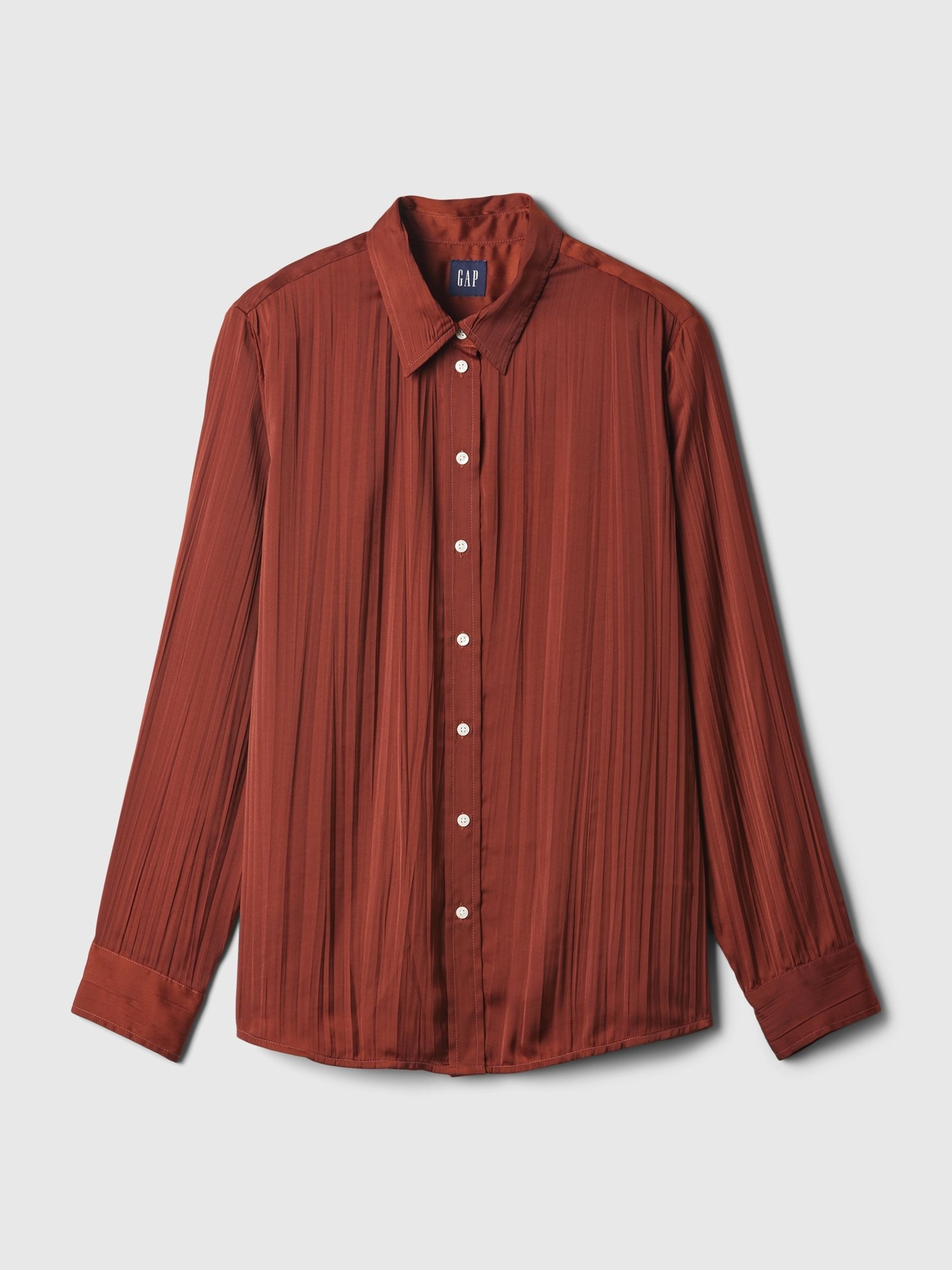 Brown Pleated Satin Oversized Shirt - Image 4 of 4