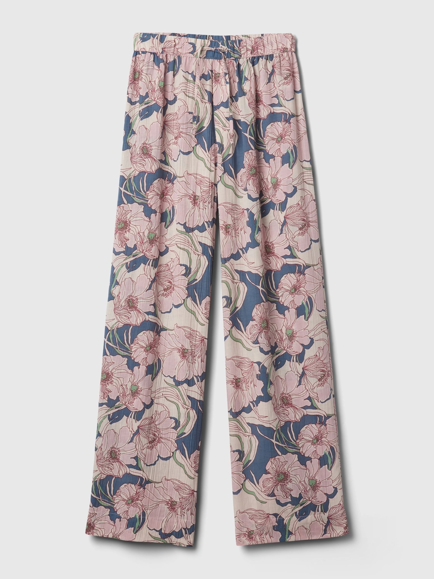 Blue Crinkle Cotton Wide Leg Pull On Pyjama Trousers - Image 4 of 4