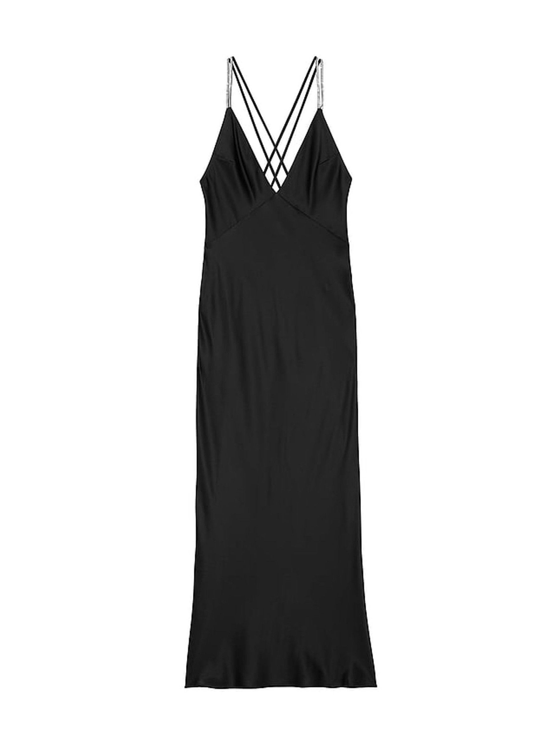 Black Twinkle Strap Satin Slip Dress - Image 3 of 3