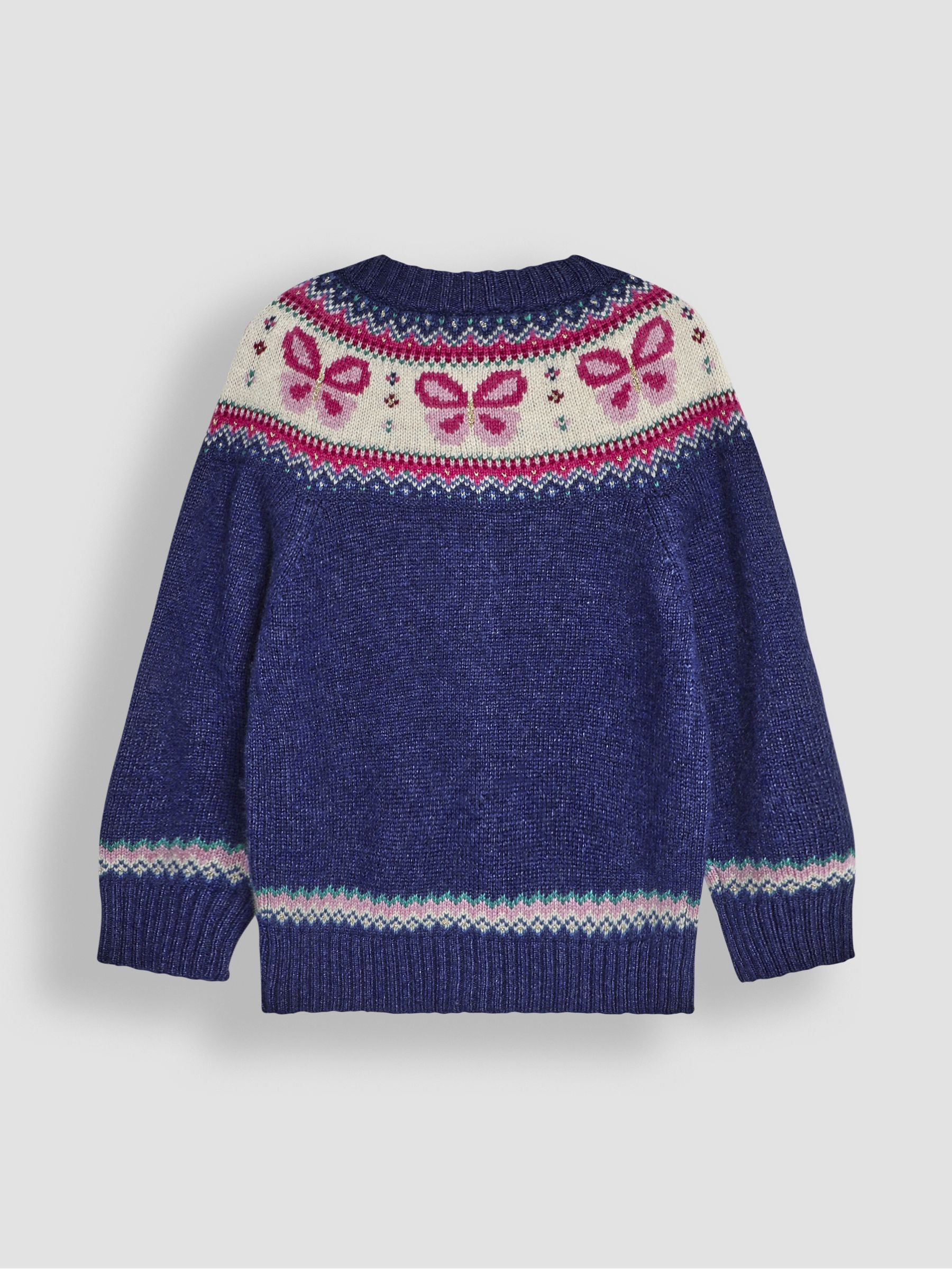 Navy Blue Butterfly Knit Fairisle Pattern Cardigan - Image 2 of 3