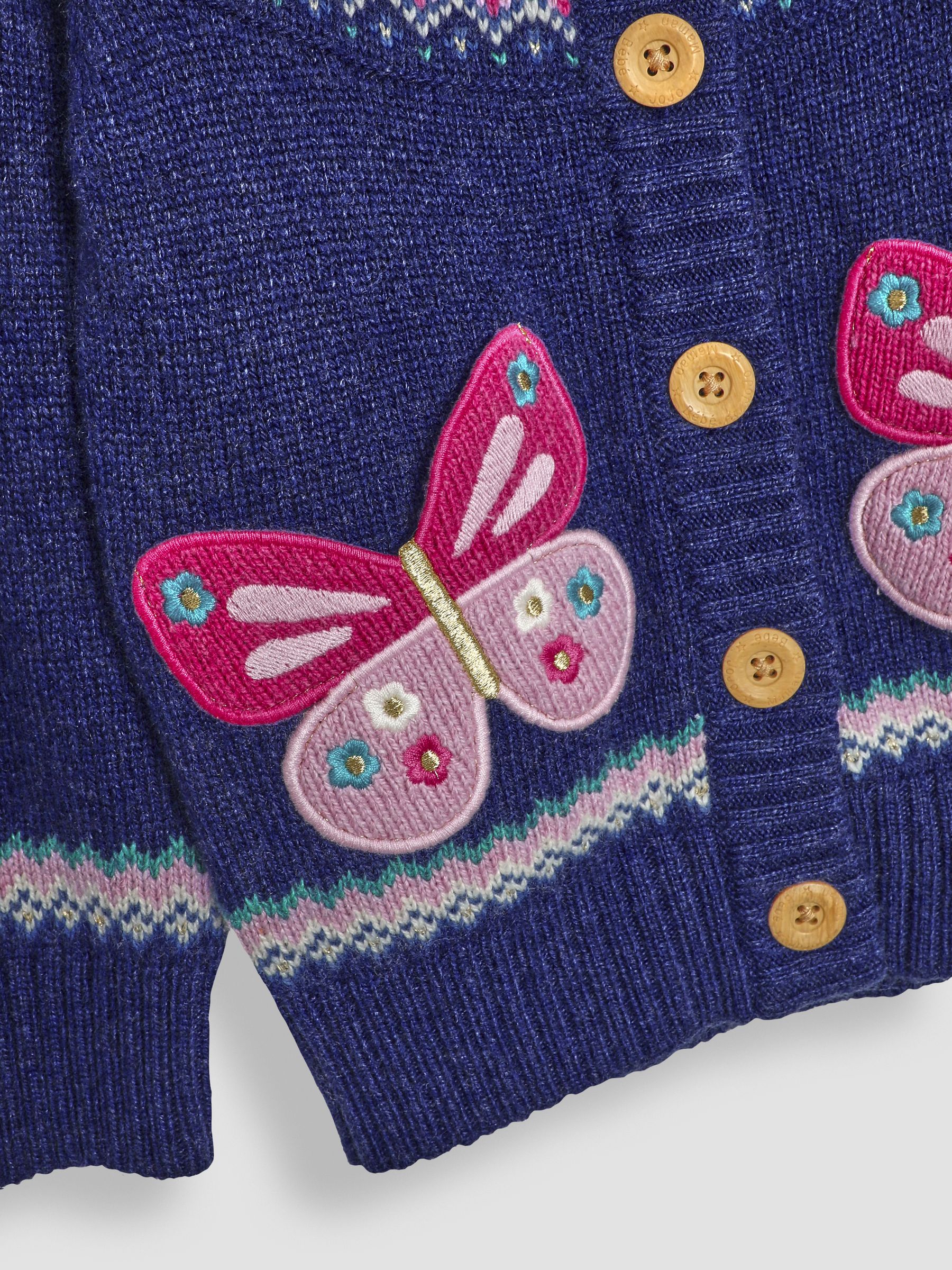 Navy Blue Butterfly Knit Fairisle Pattern Cardigan - Image 3 of 3