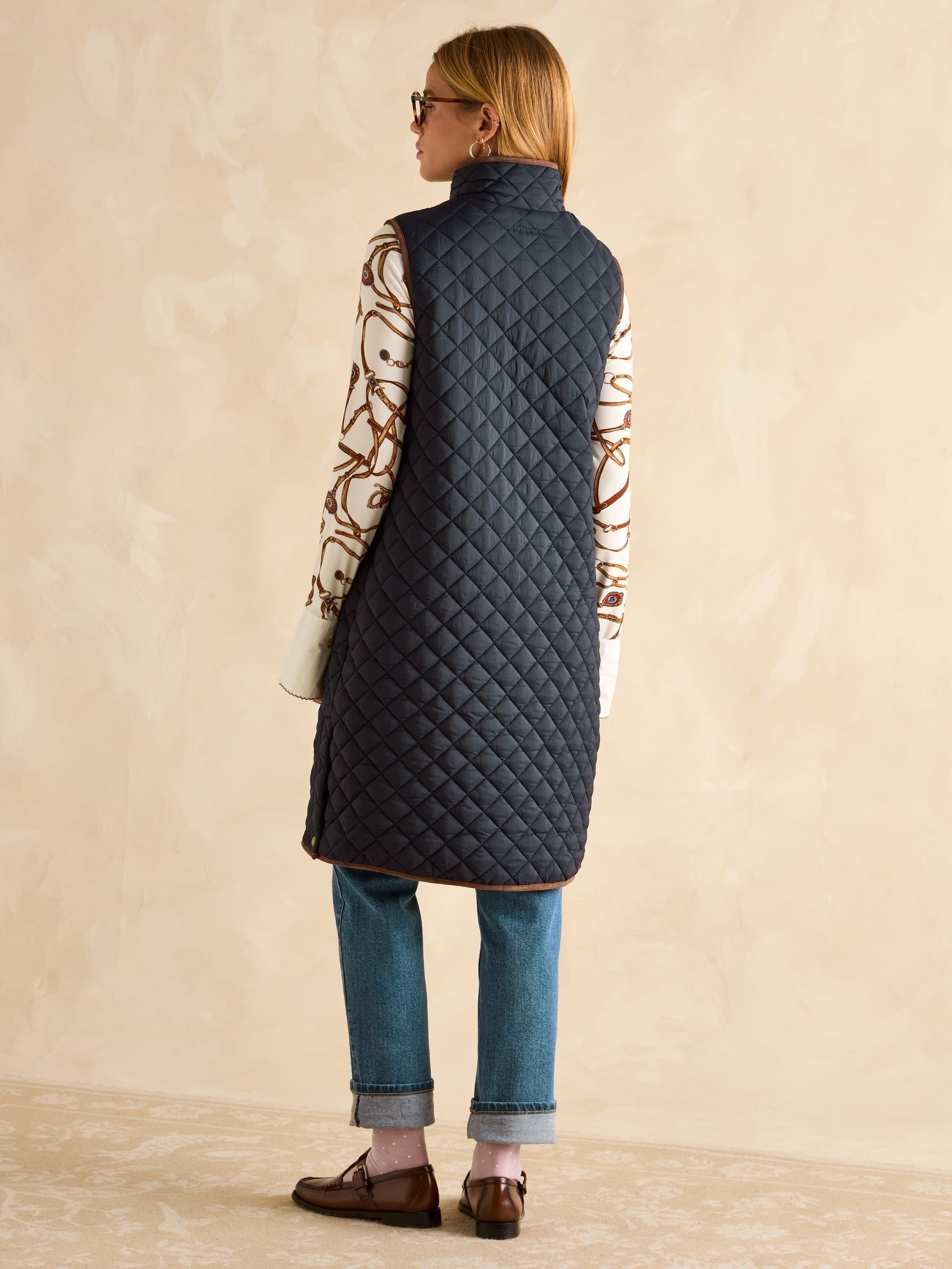Sutton Navy Blue Showerproof Longline Diamond Quilted Gilet - Image 2 of 9
