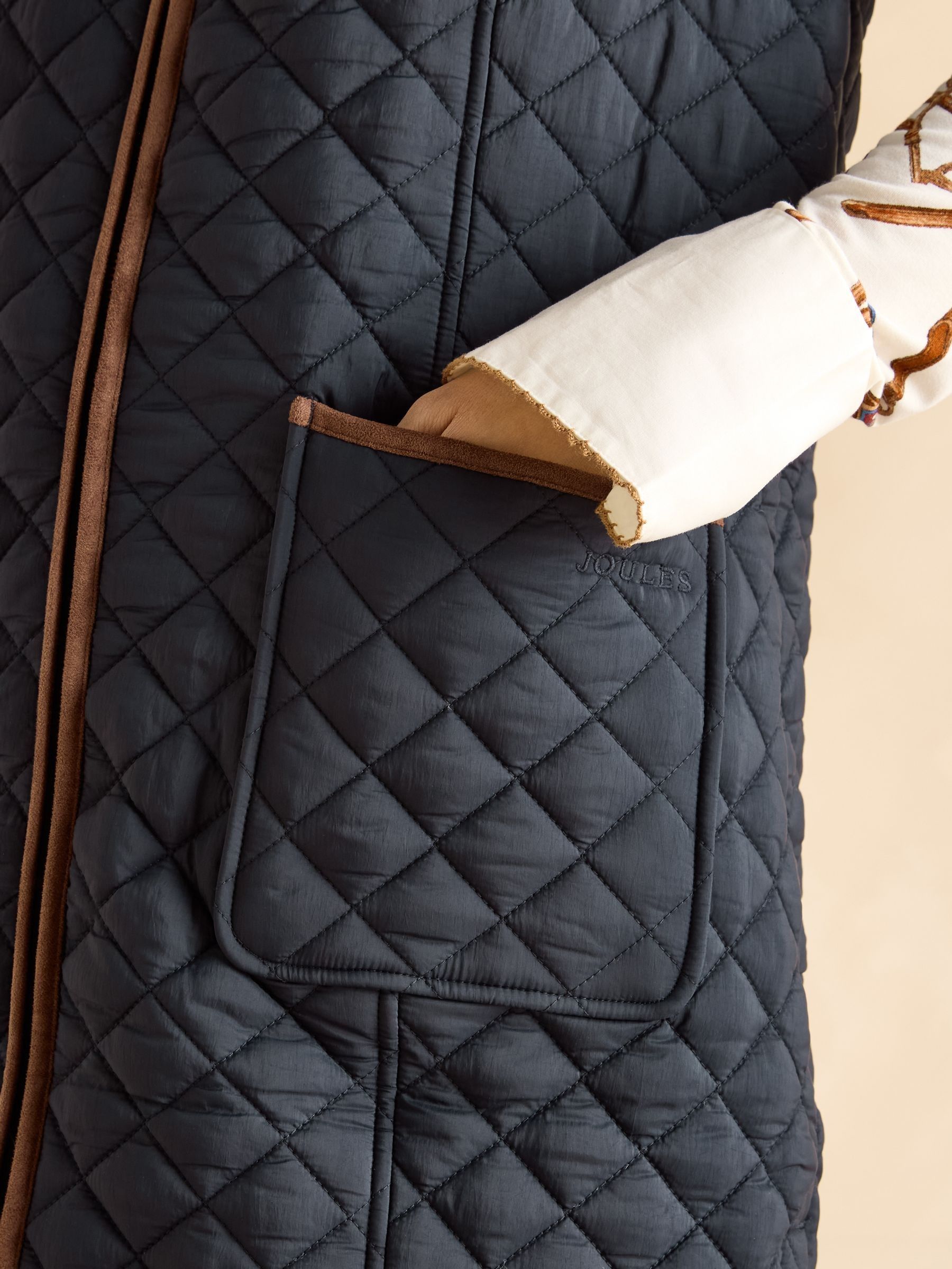 Sutton Navy Blue Showerproof Longline Diamond Quilted Gilet - Image 7 of 9