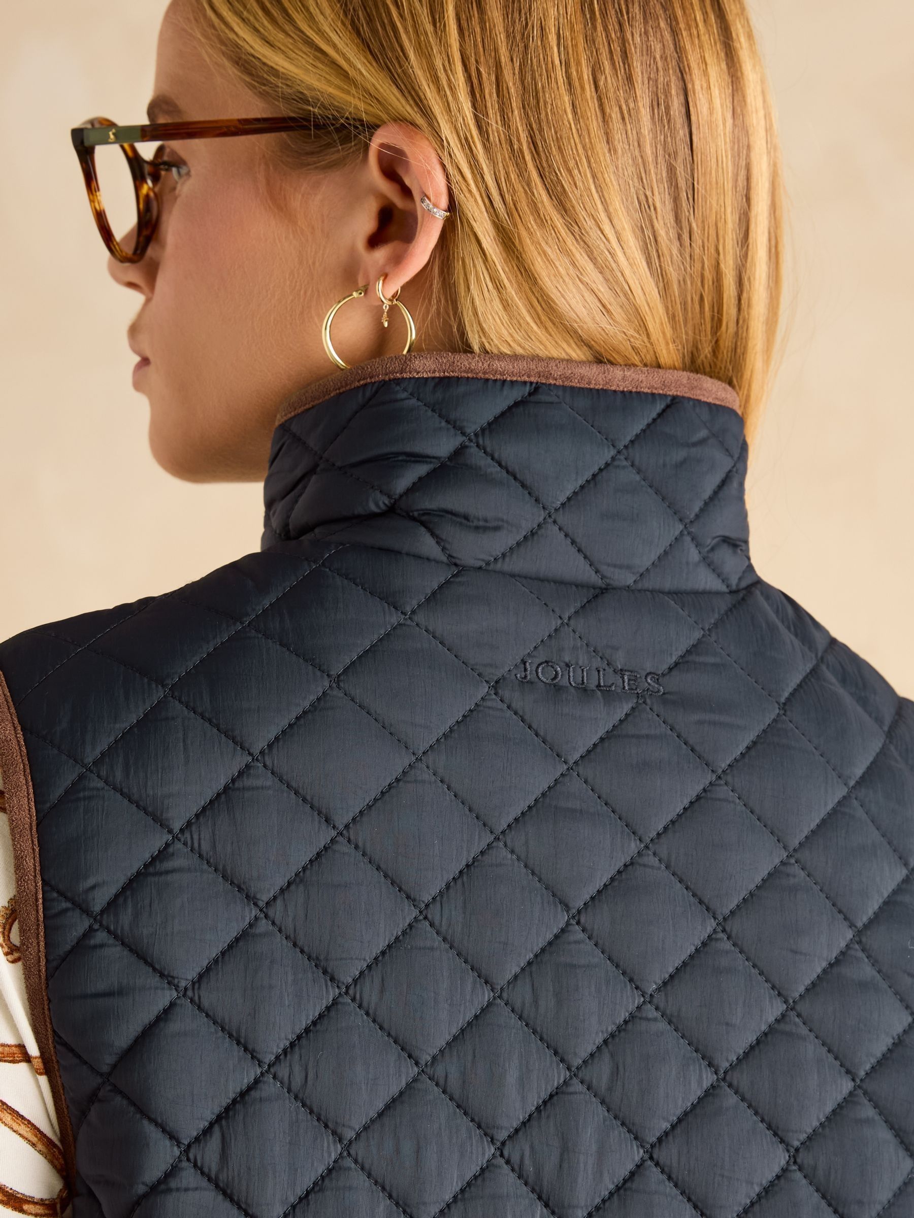 Sutton Navy Blue Showerproof Longline Diamond Quilted Gilet - Image 8 of 9