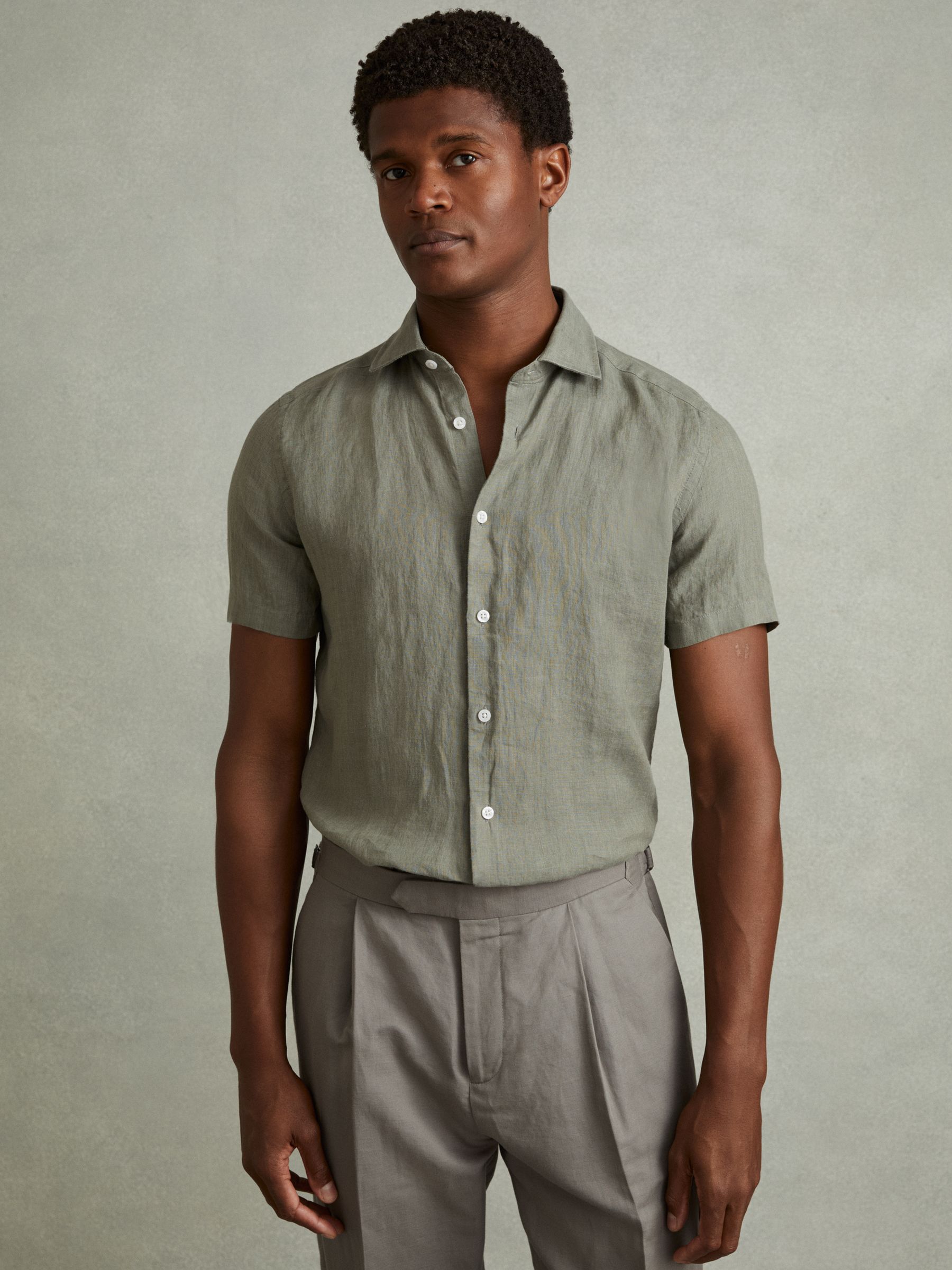 Slim Fit Linen Shirt in Pistachio - Image 1 of 5