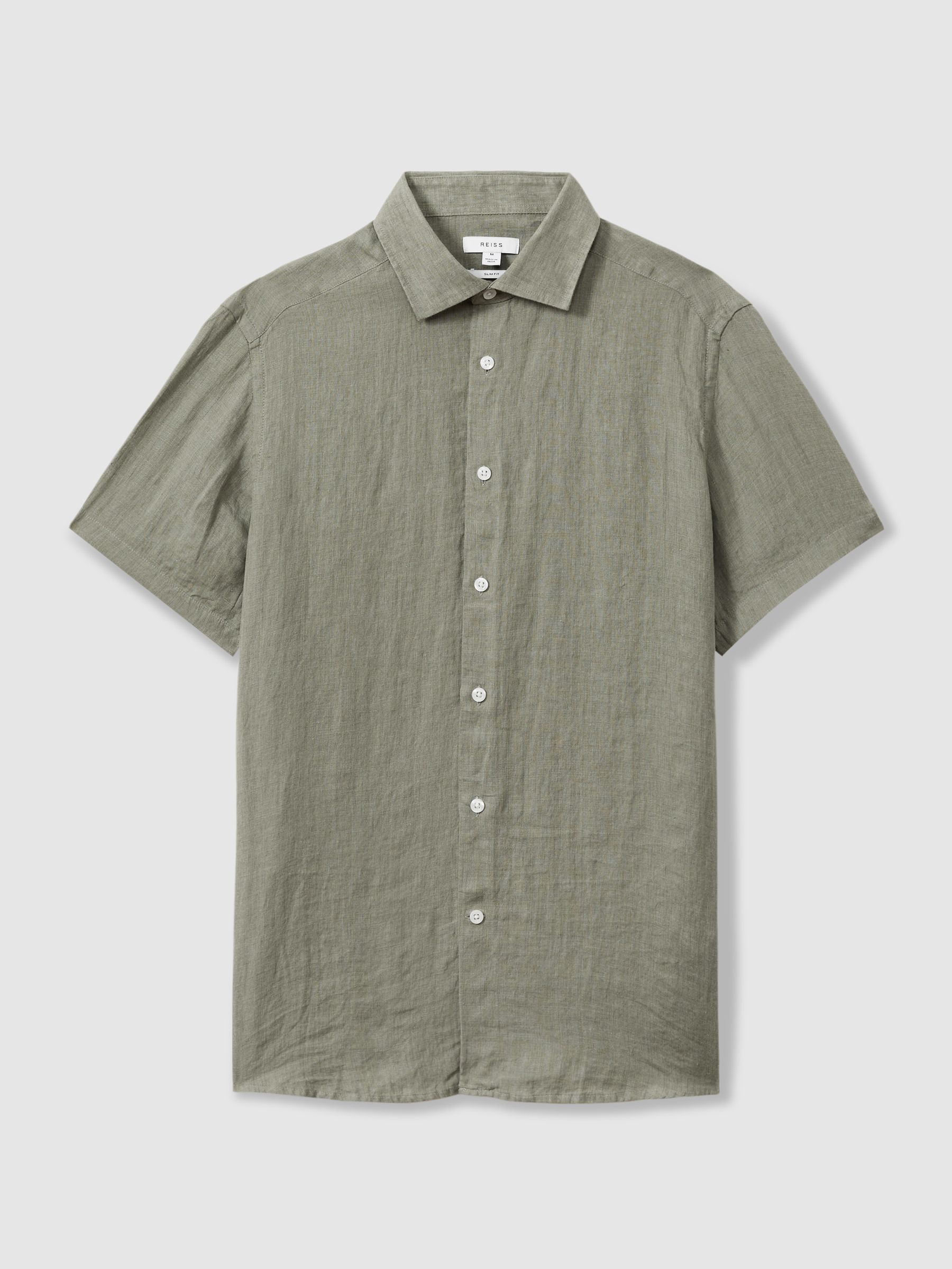 Slim Fit Linen Shirt in Pistachio - Image 2 of 5 Slim Fit Linen Shirt in Pistachio - Image 2 of 5