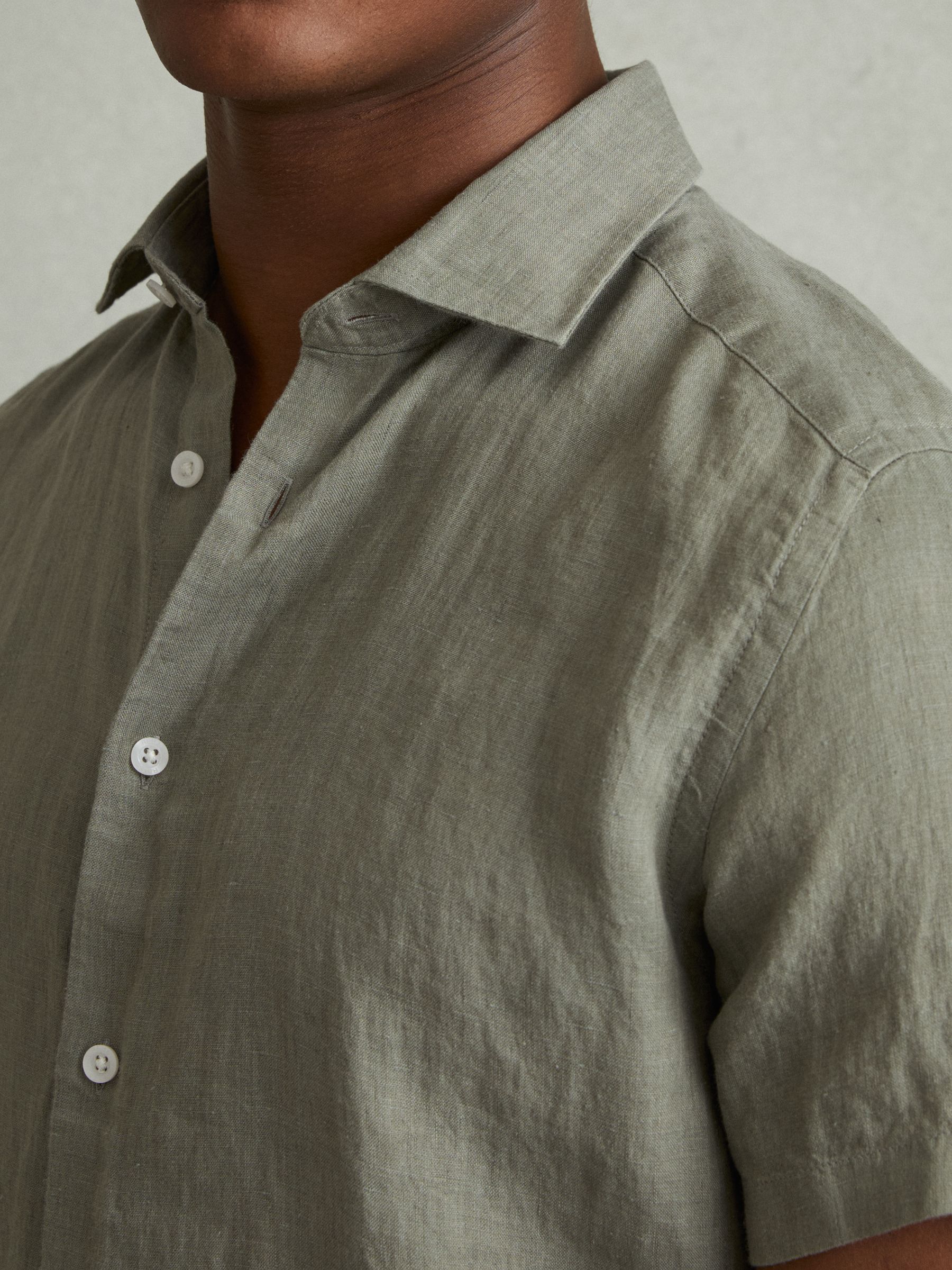 Slim Fit Linen Shirt in Pistachio - Image 3 of 5