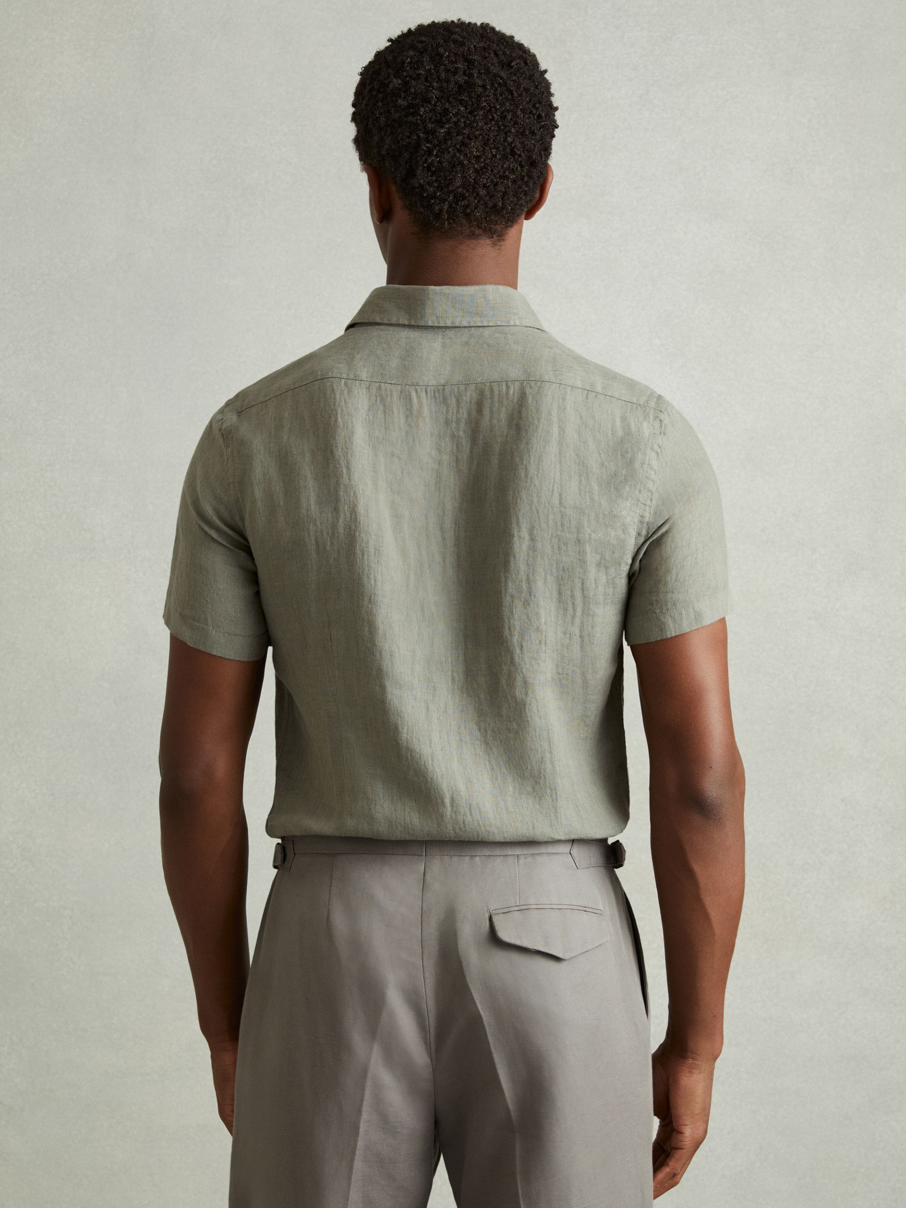 Slim Fit Linen Shirt in Pistachio - Image 5 of 5