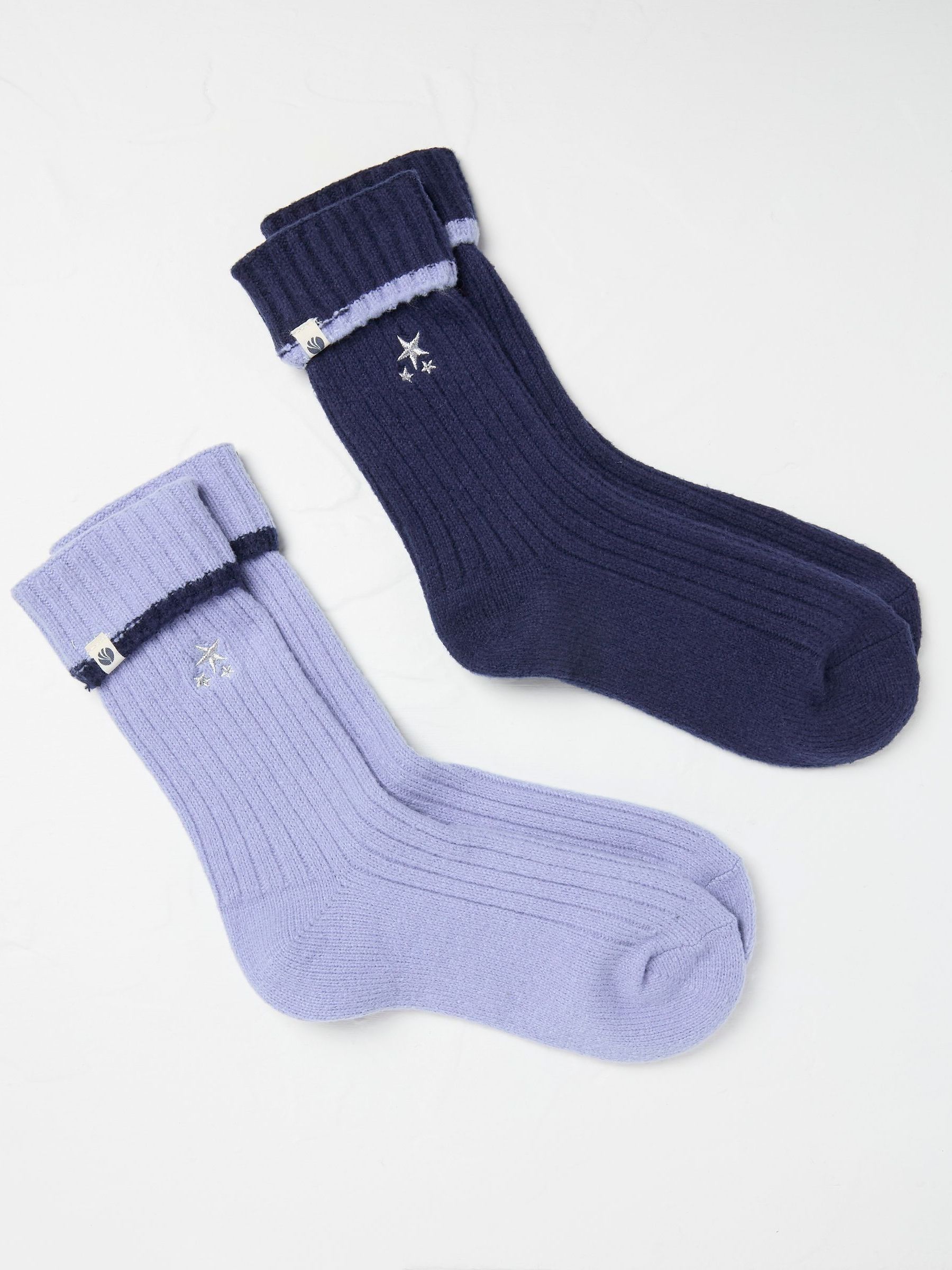 Blue 2 Pairs of Star Embroidered Cosy Socks - Image 1 of 2