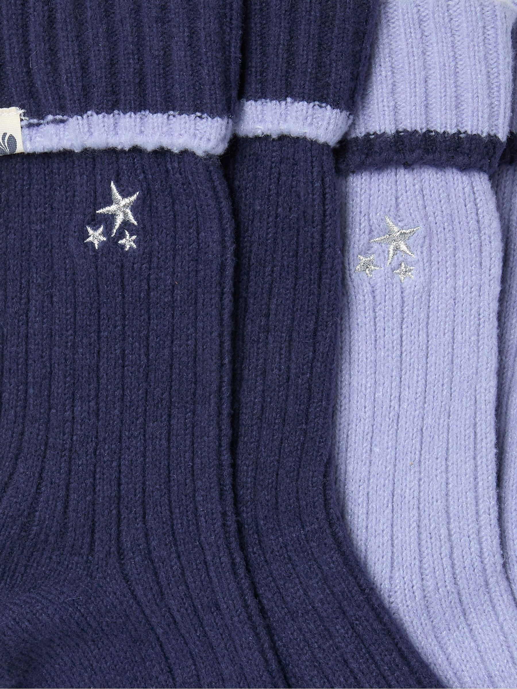 Blue 2 Pairs of Star Embroidered Cosy Socks - Image 2 of 2