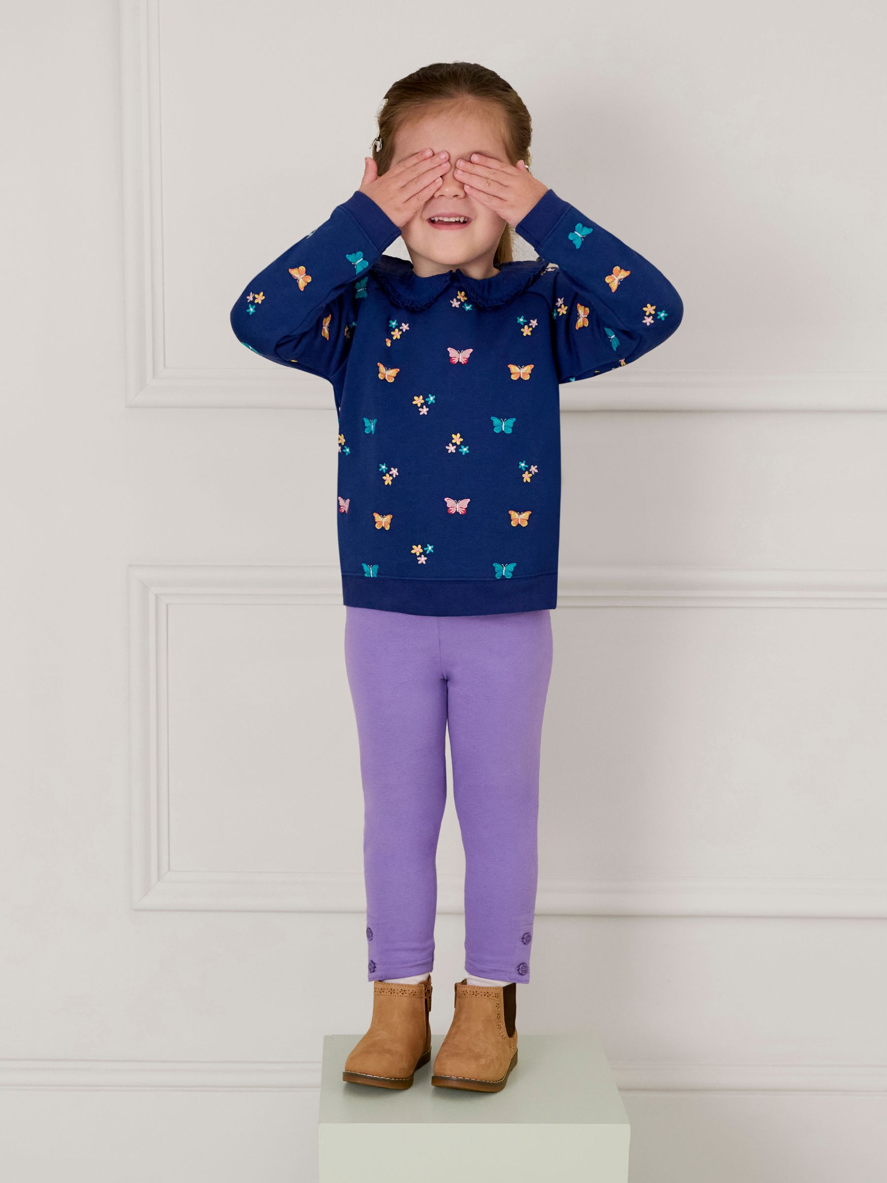 Navy Blue Butterfly Embroidered Collar Sweatshirt - Image 1 of 5