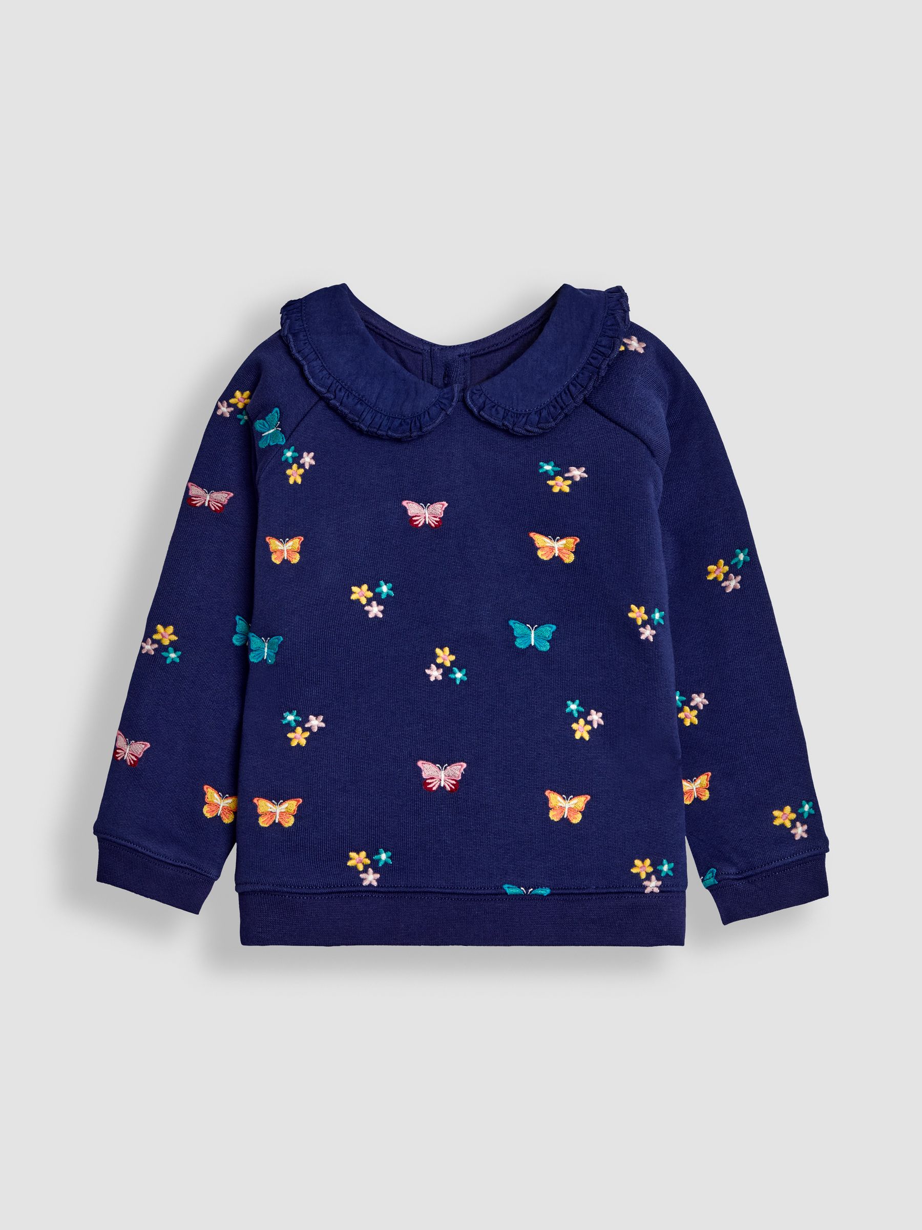 Navy Blue Butterfly Embroidered Collar Sweatshirt - Image 3 of 5