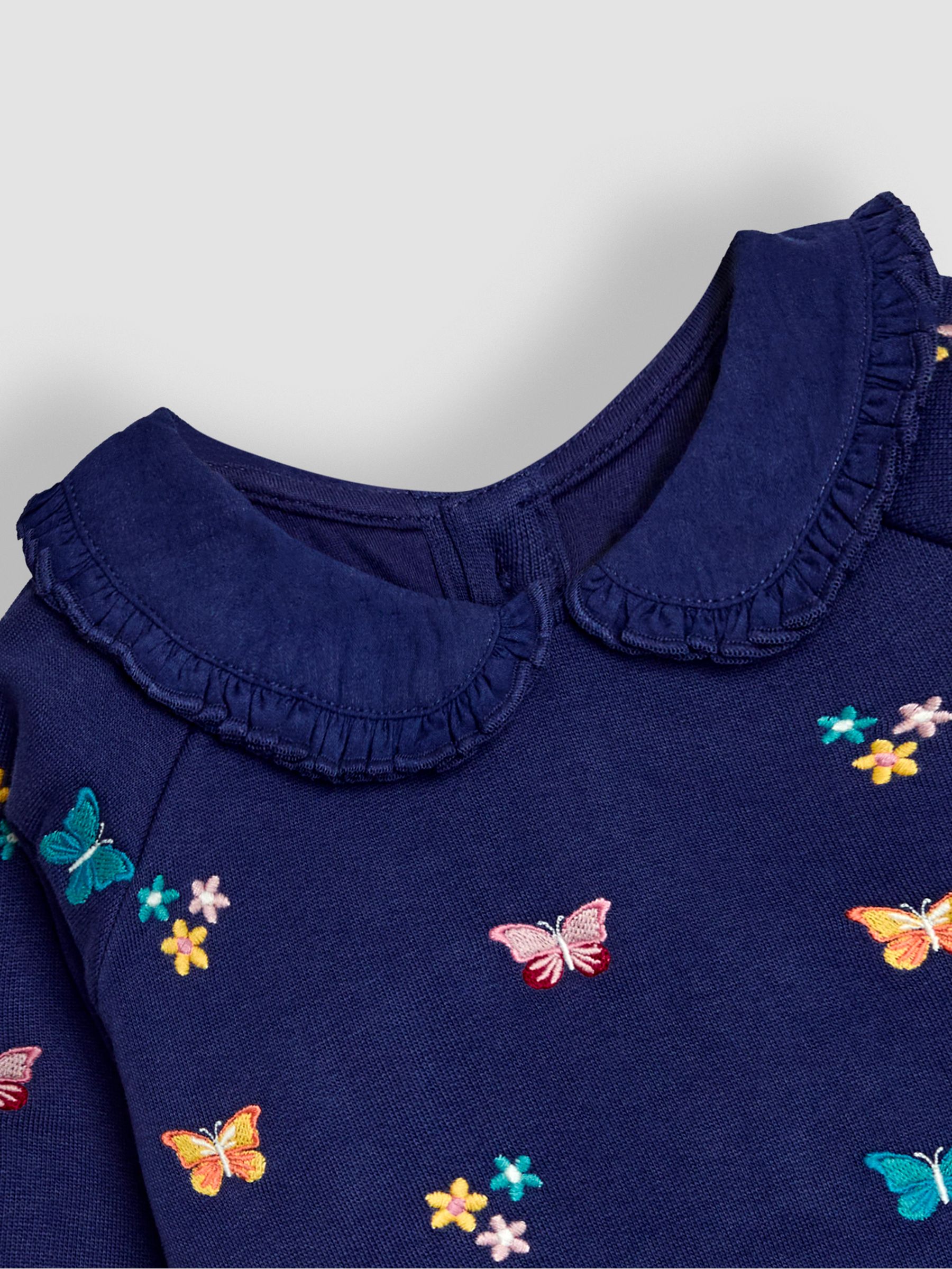 Navy Blue Butterfly Embroidered Collar Sweatshirt - Image 5 of 5