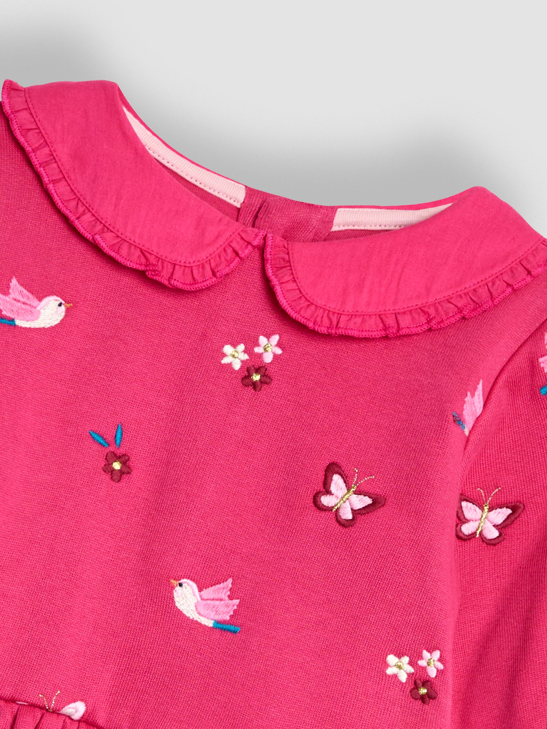 Raspberry Pink Bird Embroidered Sweat Dress With Collar - Image 3 of 3