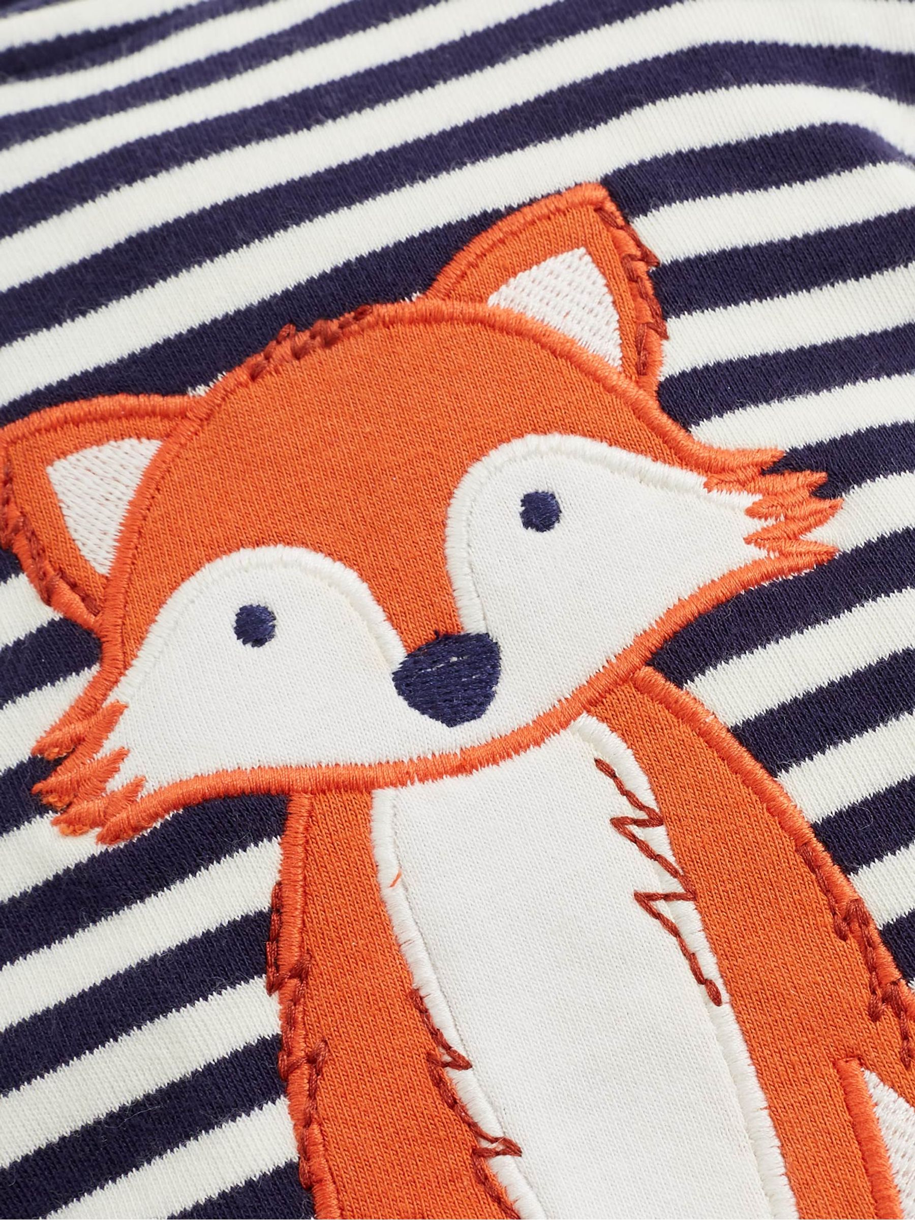 Navy Ecru Stripe Fox Baby Personalised Appliqué Zip Cotton Sleepsuit - Image 4 of 4