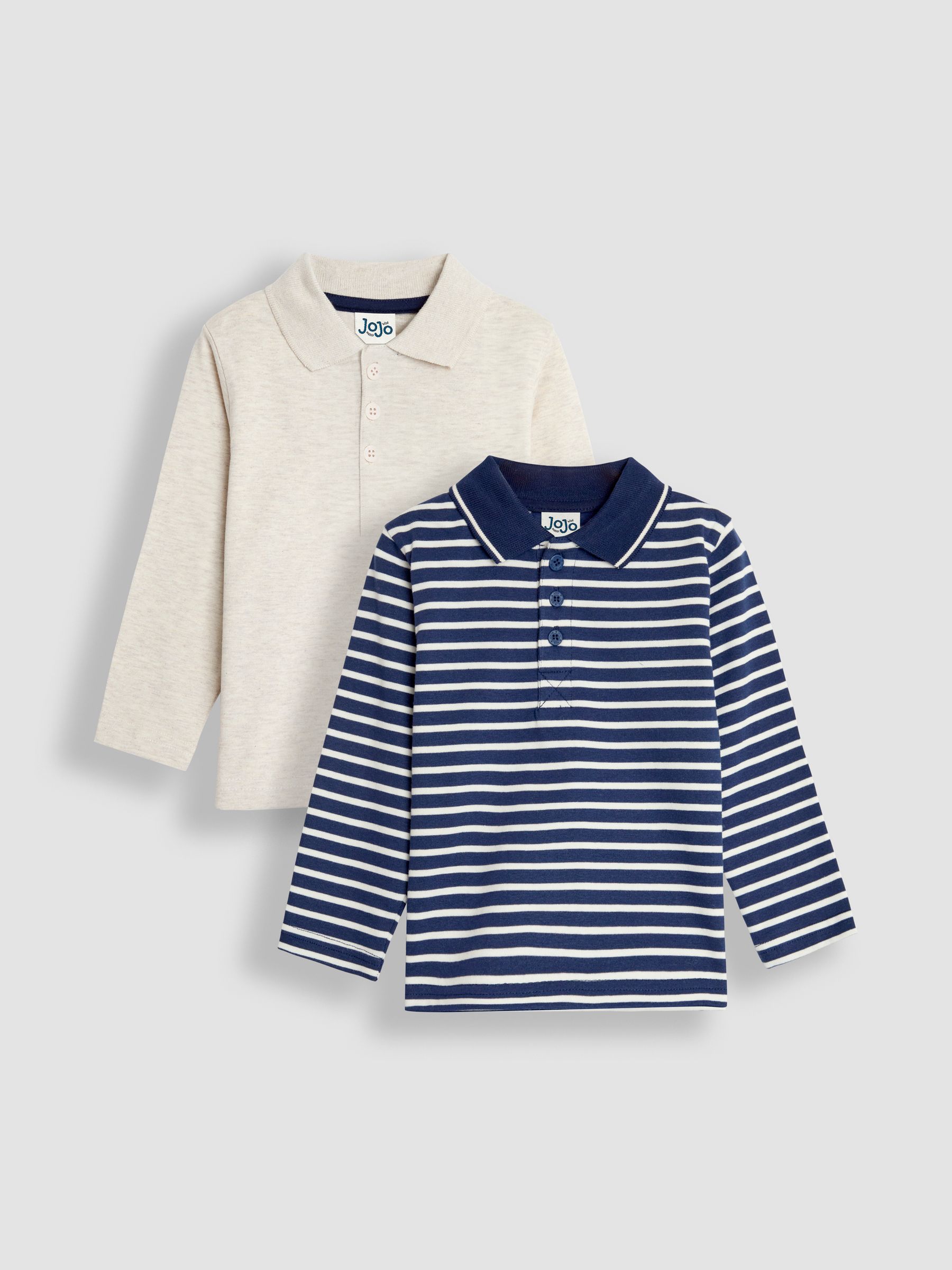 Navy Ecru Stripe 2-Pack Polo Shirts - Image 1 of 7