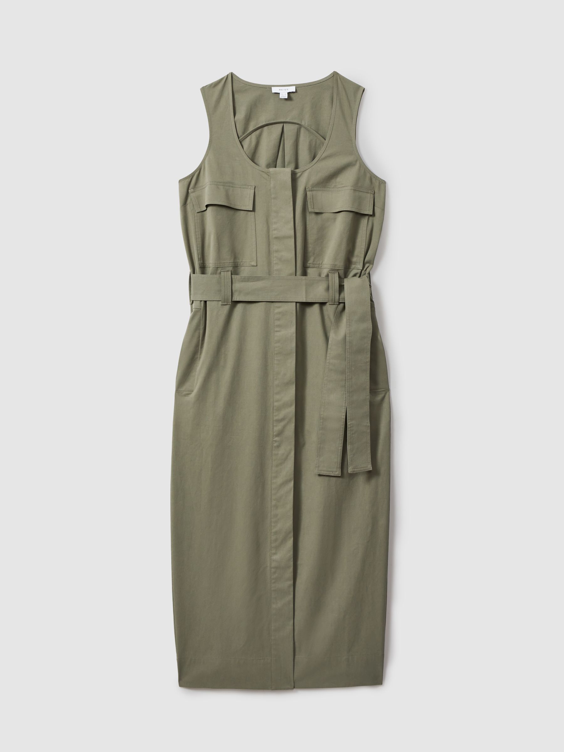 Utility Belted Midi Dress in Sage - Image 2 of 6