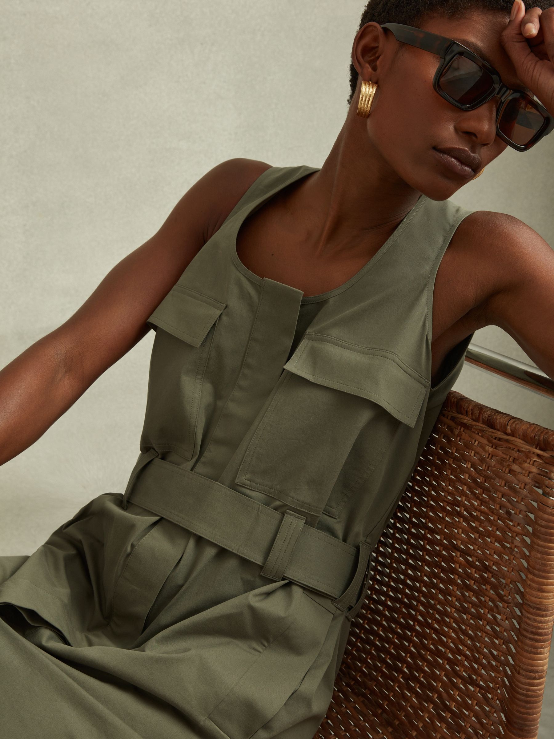 Utility Belted Midi Dress in Sage - Image 4 of 6