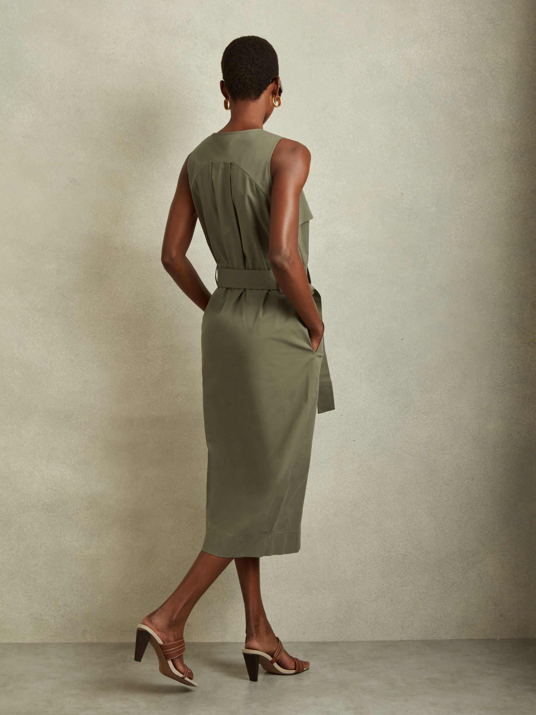 Utility Belted Midi Dress in Sage - Image 5 of 6