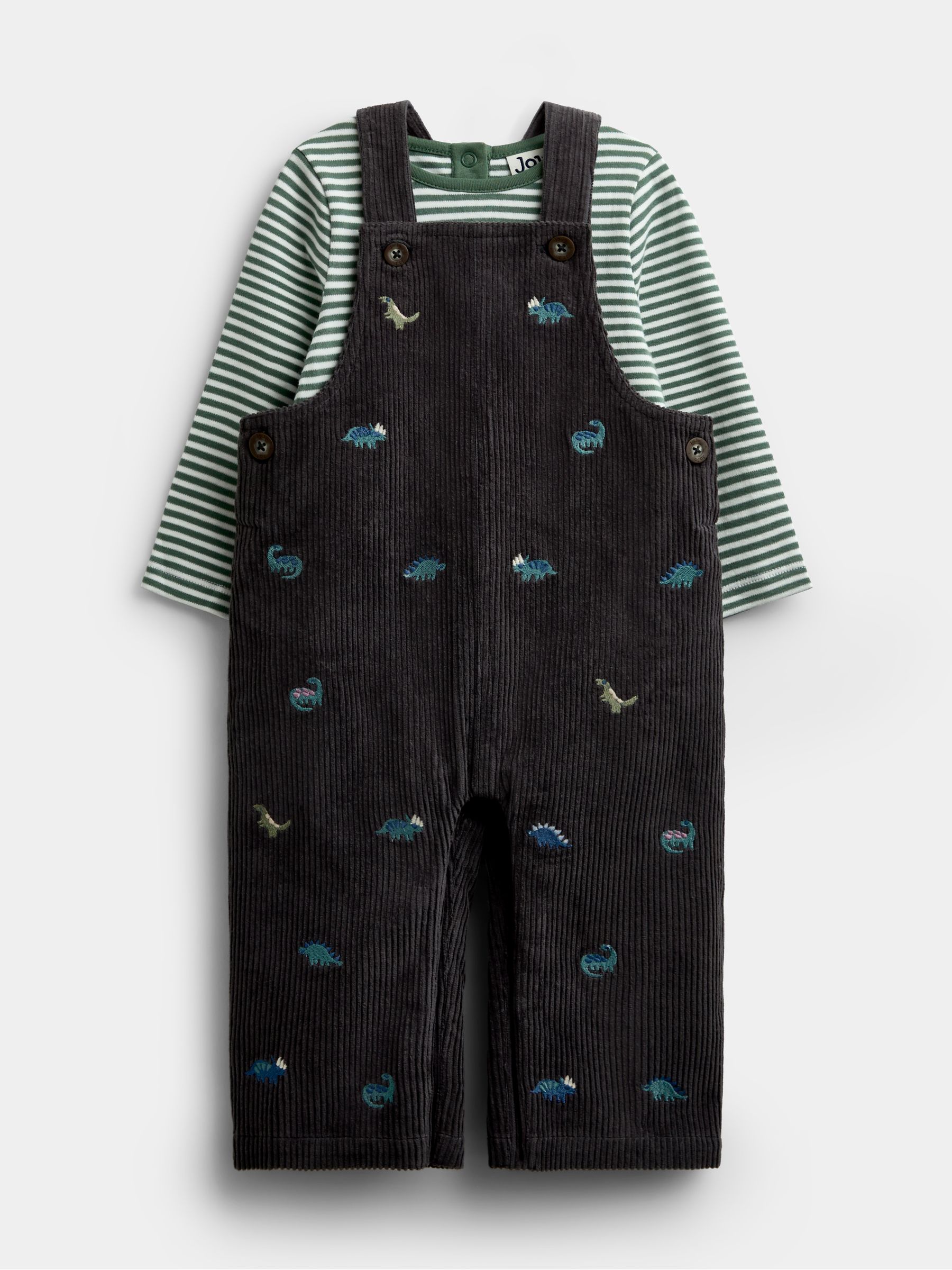 Charcoal Grey Dino Embroidered Dungaree & Top Set - Image 1 of 7