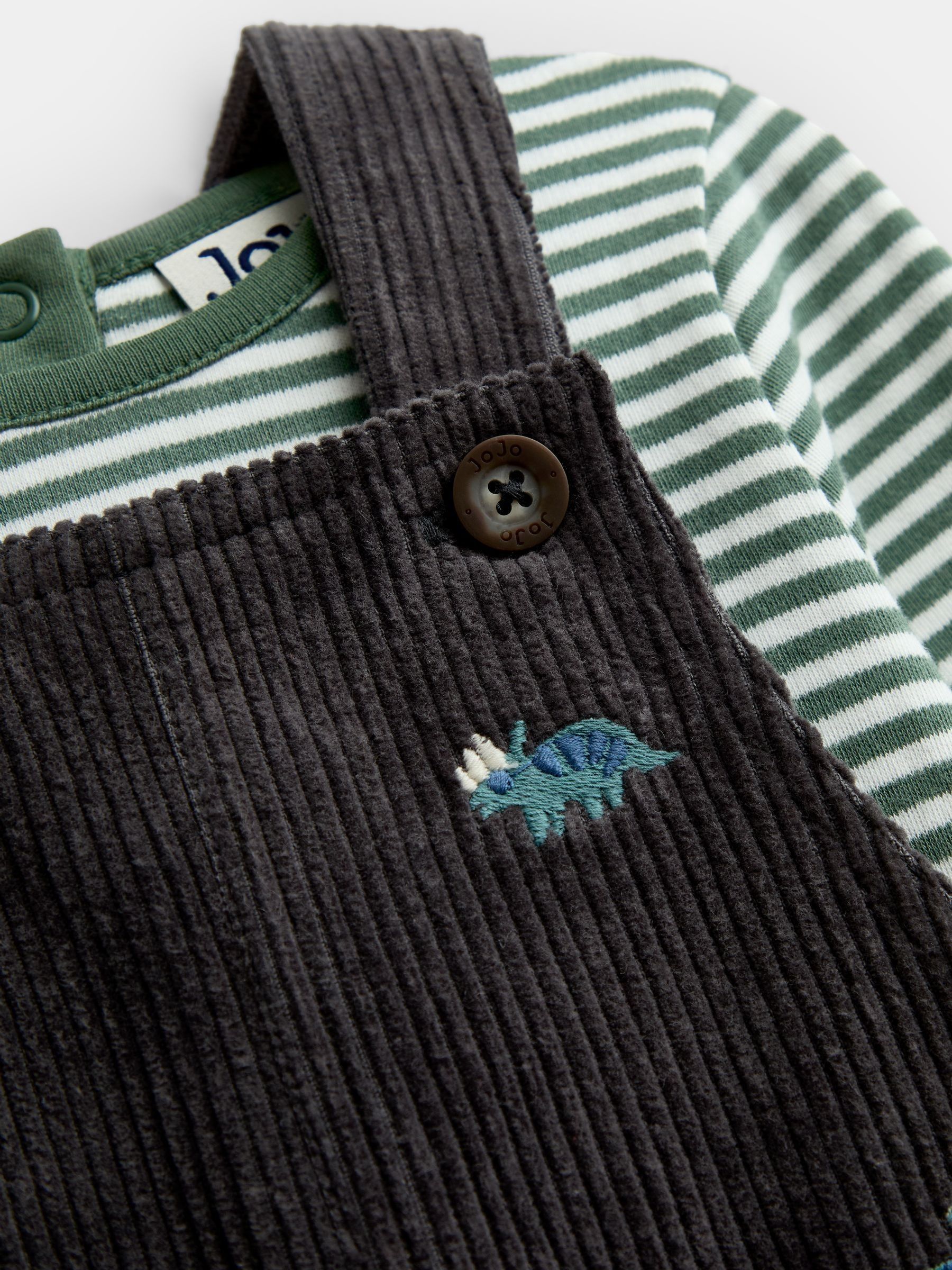 Charcoal Grey Dino Embroidered Dungaree & Top Set - Image 6 of 7