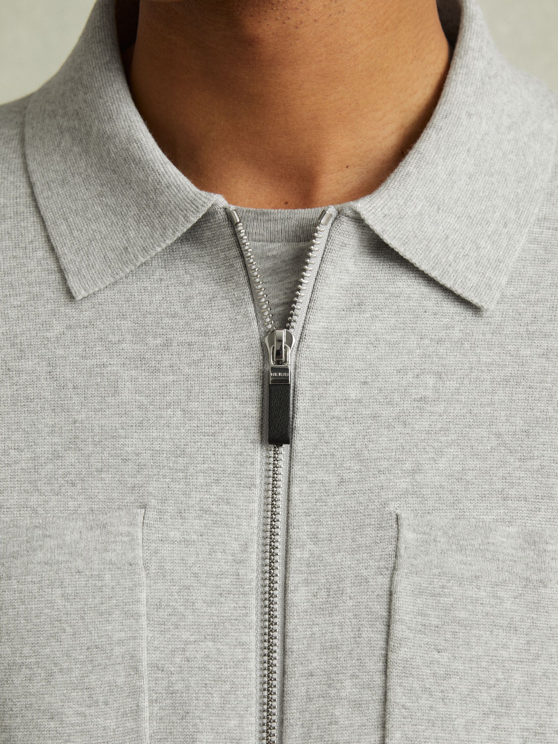 Reiss Knitted Zip-Through Jacket in Soft Grey Melange | REISS