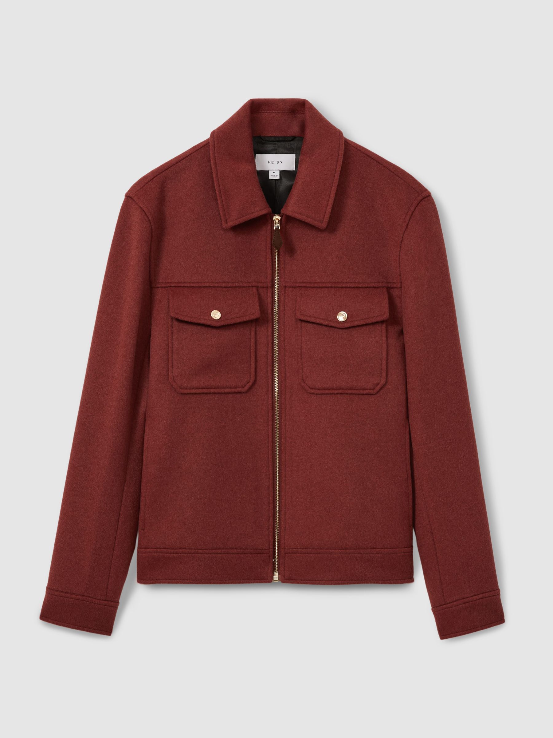 Zip-Through Trucker Jacket with Wool in Rust Red - Image 2 of 5