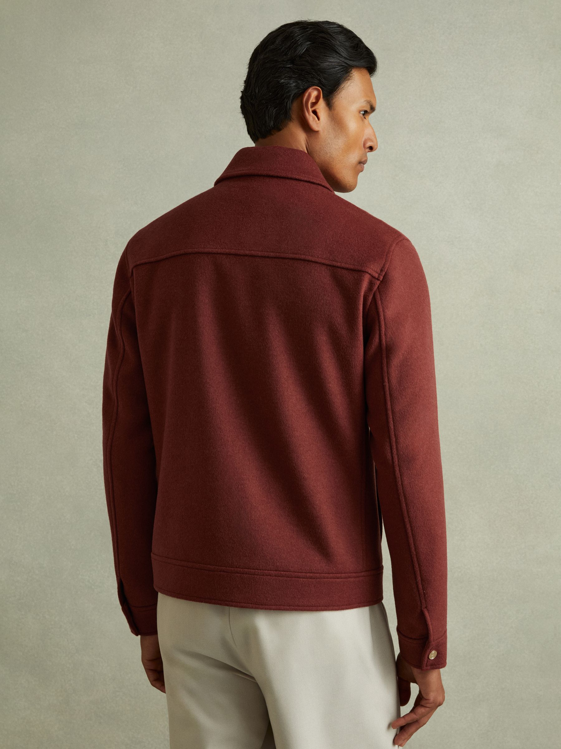 Zip-Through Trucker Jacket with Wool in Rust Red - Image 4 of 5