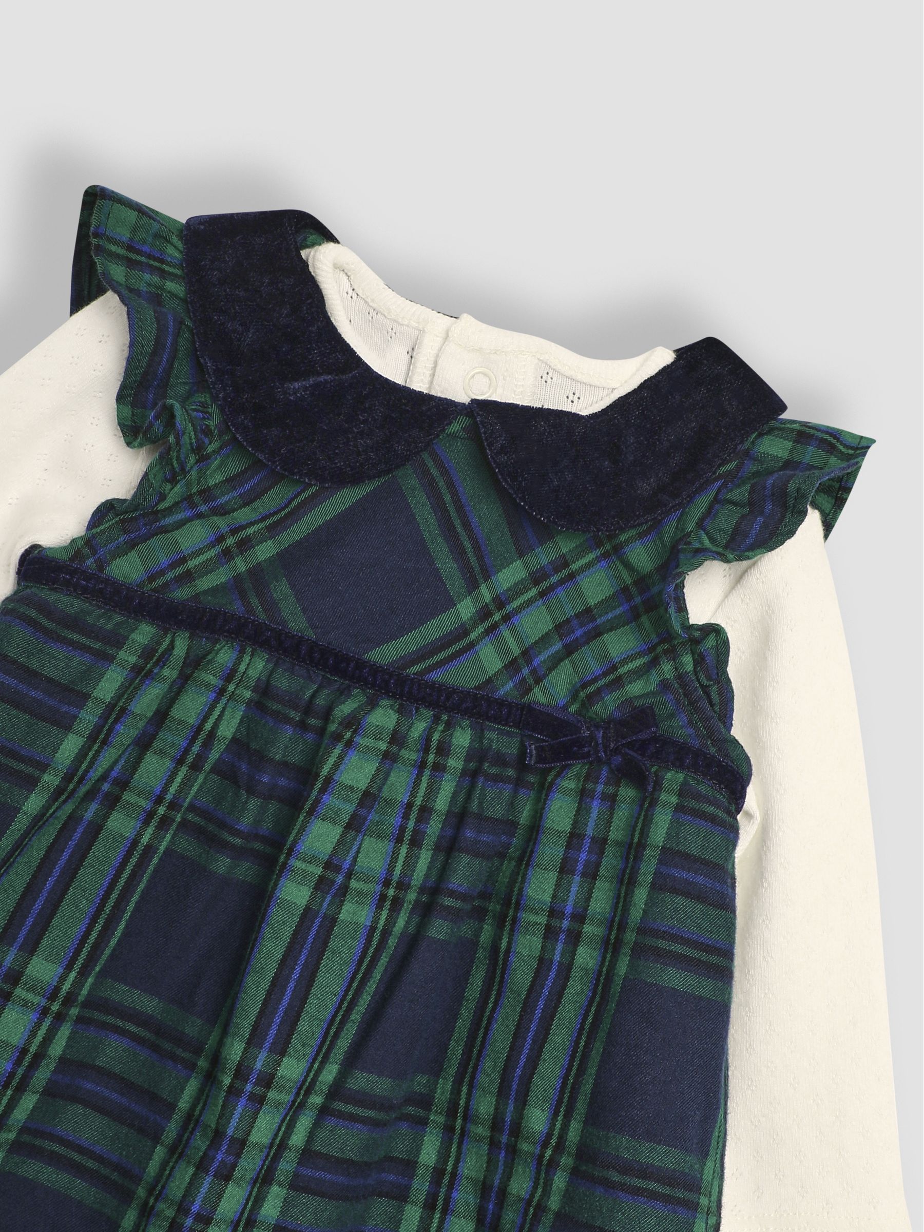 girls green tartan dress Rachel Riley Girls Tartan Bow Velvet Dress in Green 3 Yrs