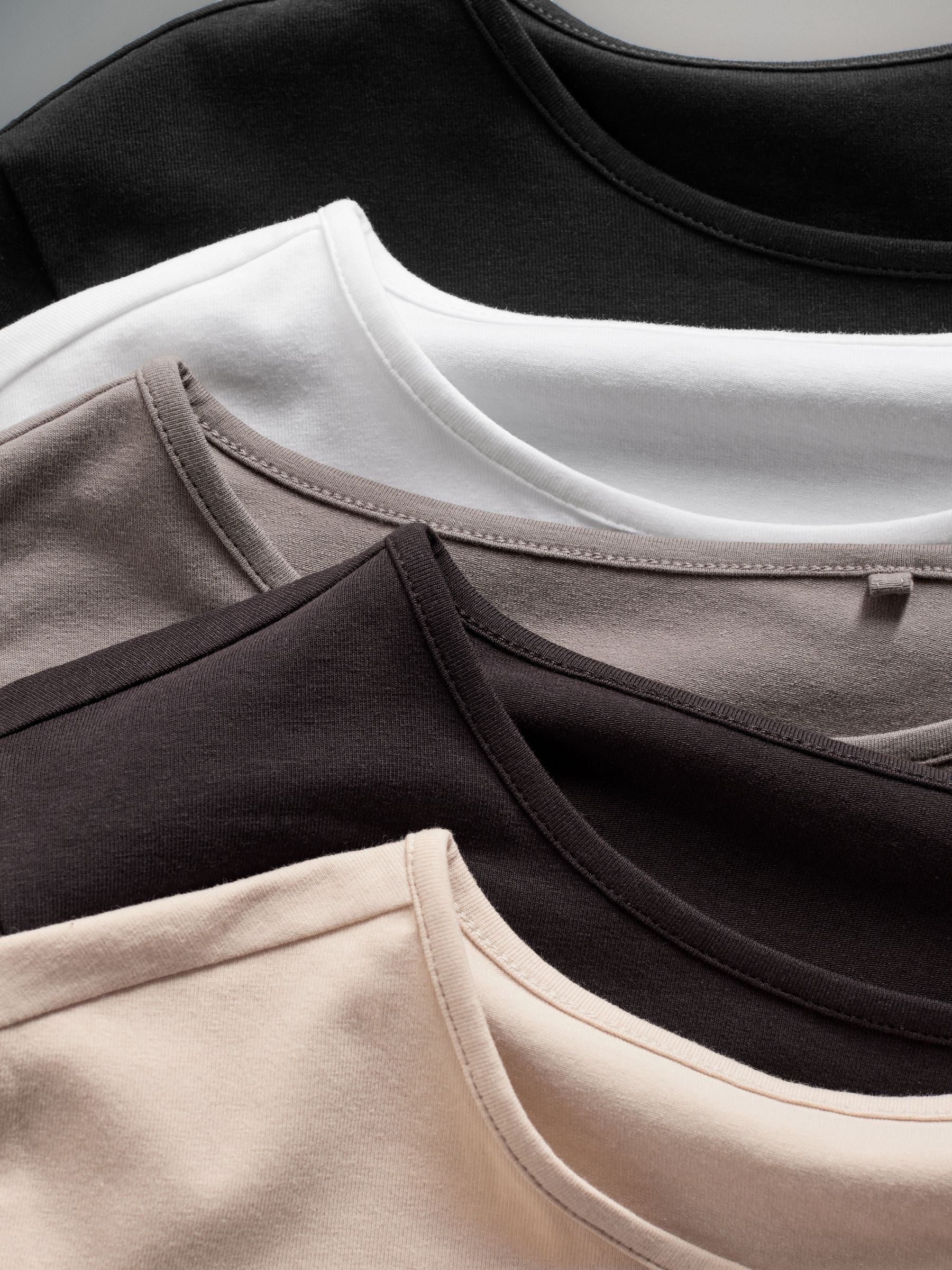 Black/Brown/Nude/White 5 Pack Long Sleeve Crew Neck T-Shirts - Image 6 of 6