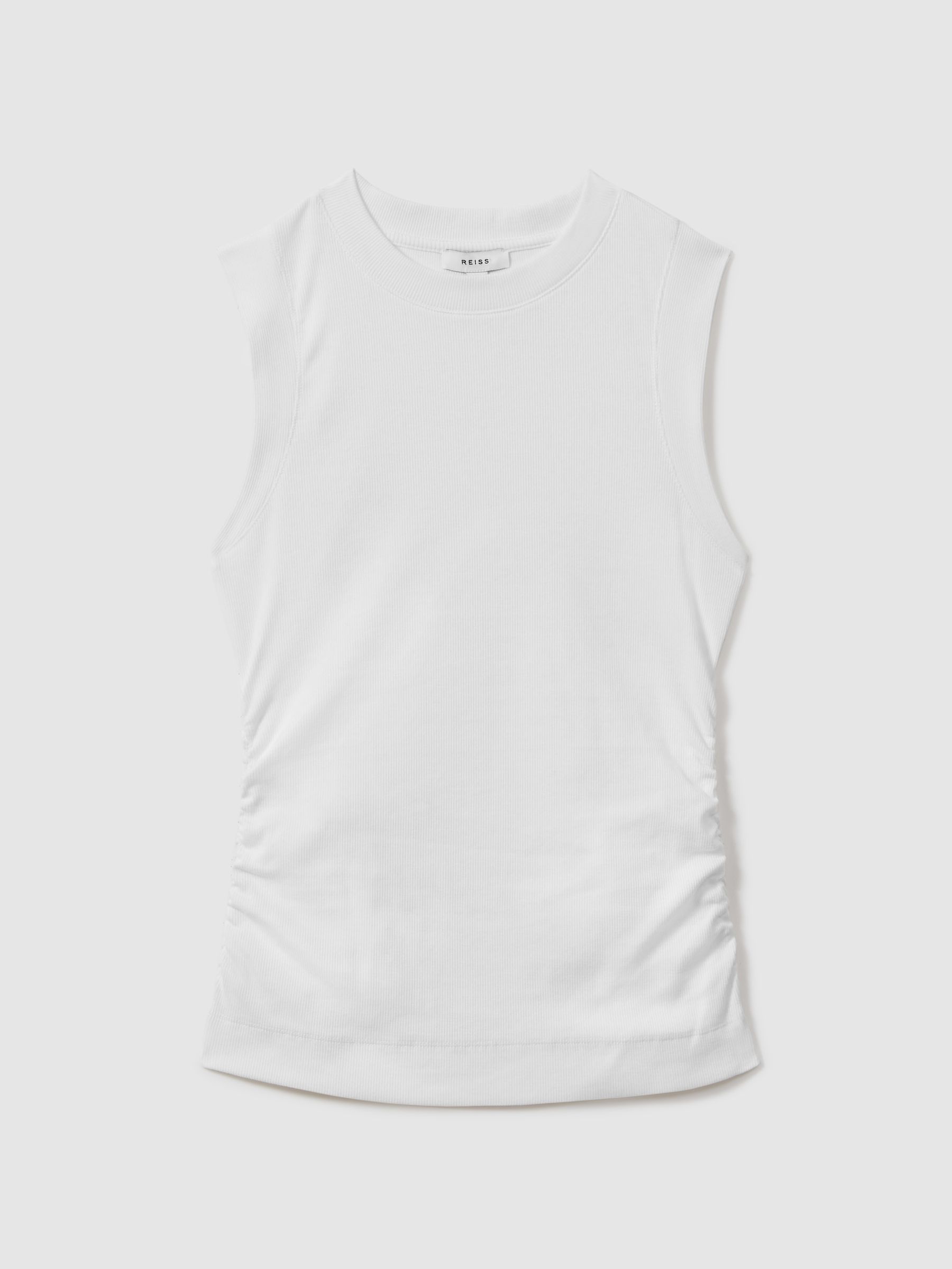 Fine-Rib Ruched Vest Top in White - image 1