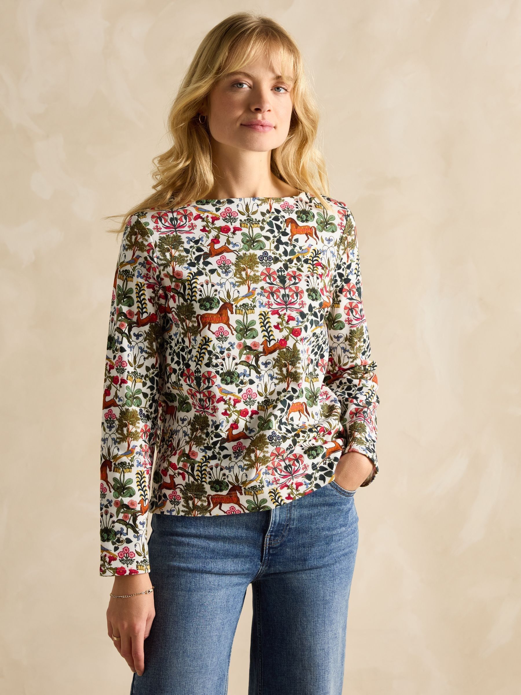 Harbour Forest Print Boat Neck Printed Top - Image 1 of 6