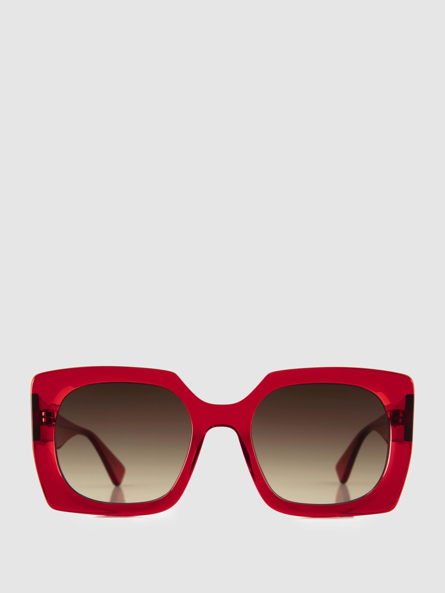 Curry and Paxton Oversized Rectangle Sunglasses in Red - Image 1 of 4