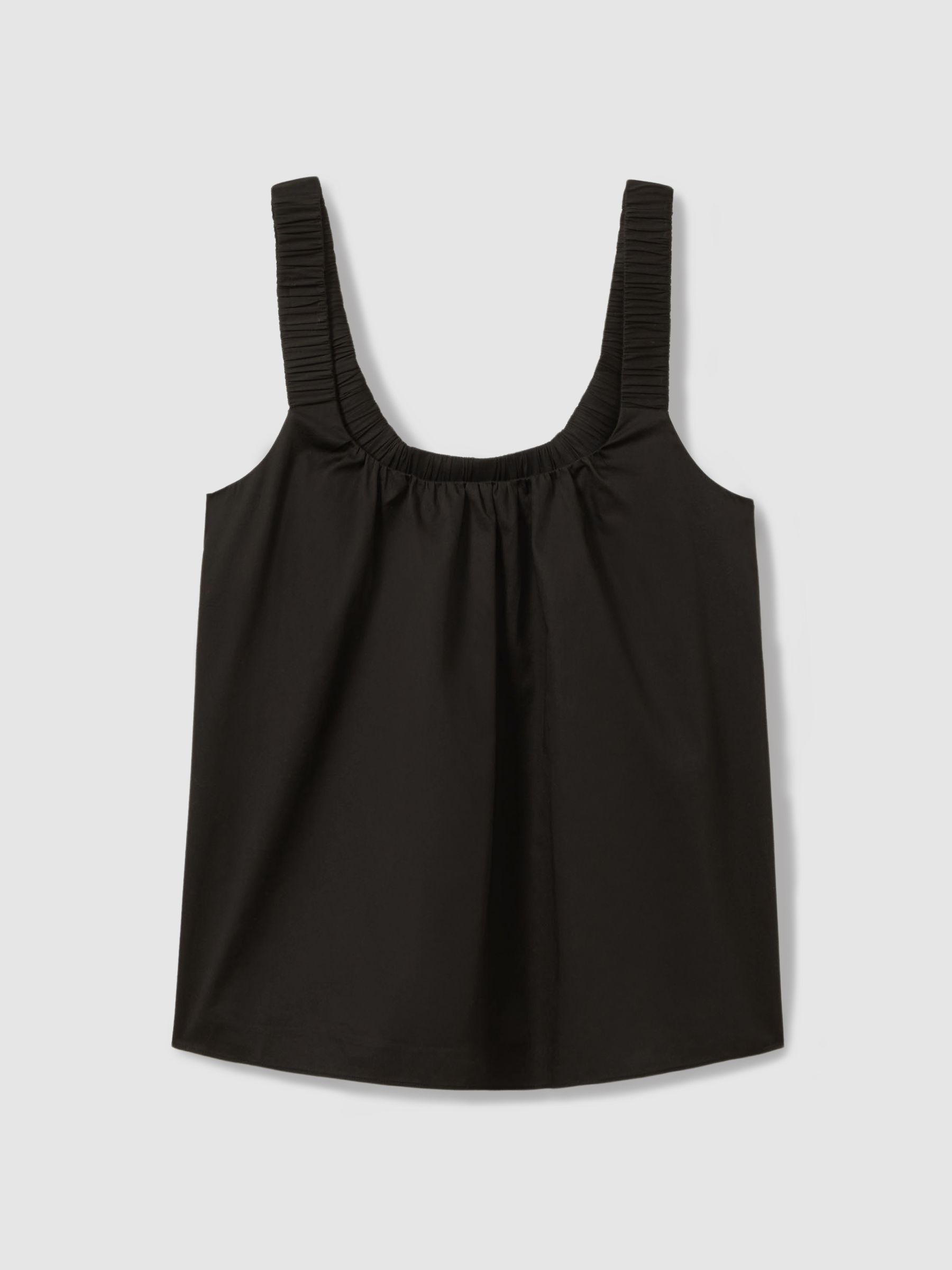 Cotton Ruched Strap Top in Black - Image 2 of 5