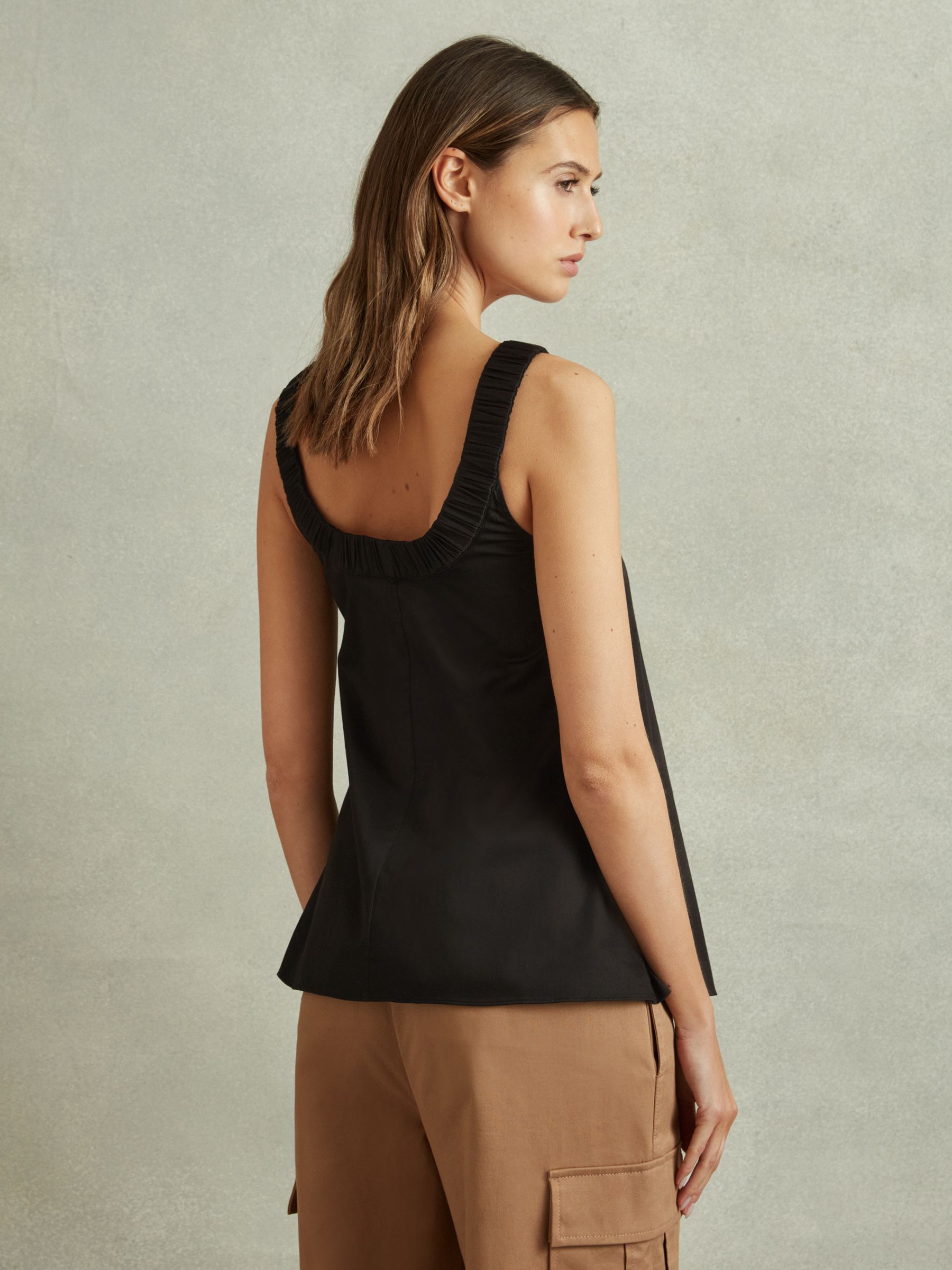 Cotton Ruched Strap Top in Black - Image 4 of 5