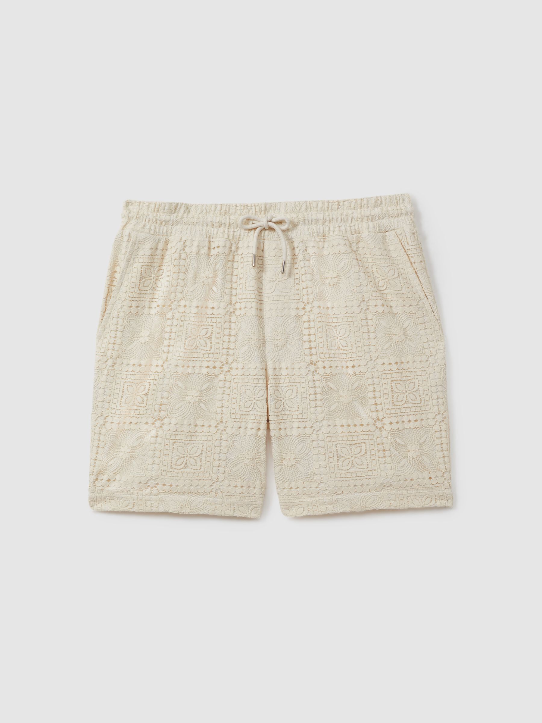 Crochet Drawstring Shorts in Ecru - Image 2 of 5