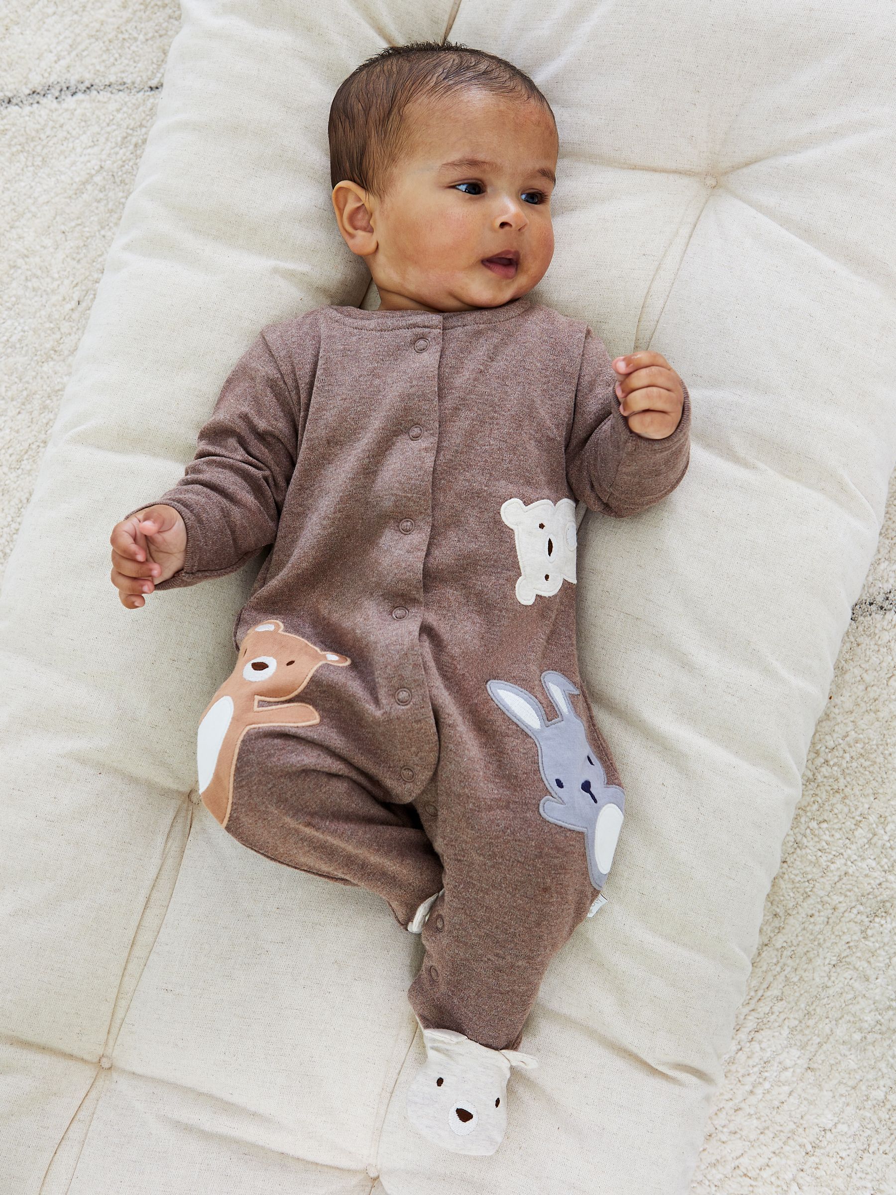 Brown Cotton Woodland Friends Appliqué Sleepsuit - Image 1 of 6