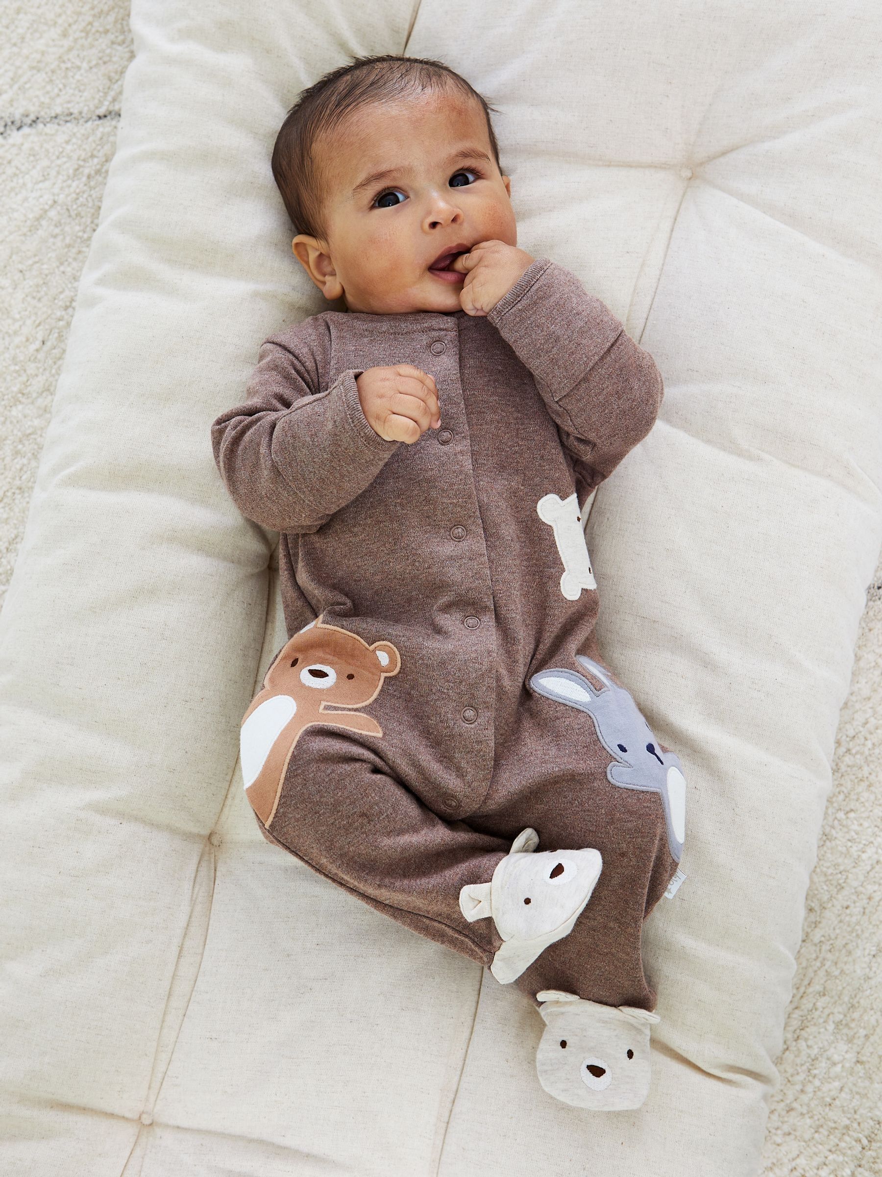 Brown Cotton Woodland Friends Appliqué Sleepsuit - Image 2 of 6