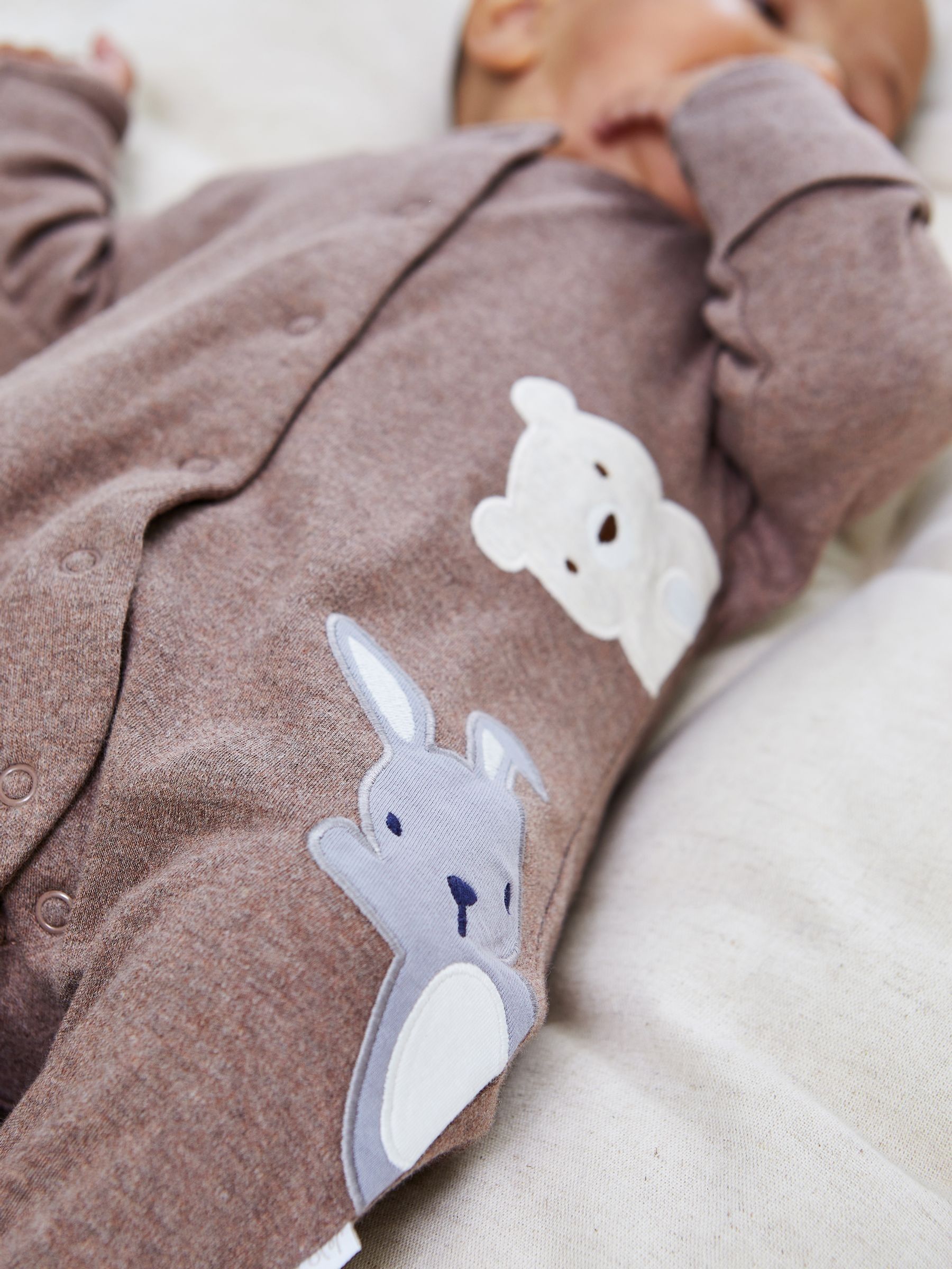 Brown Cotton Woodland Friends Appliqué Sleepsuit - Image 3 of 6
