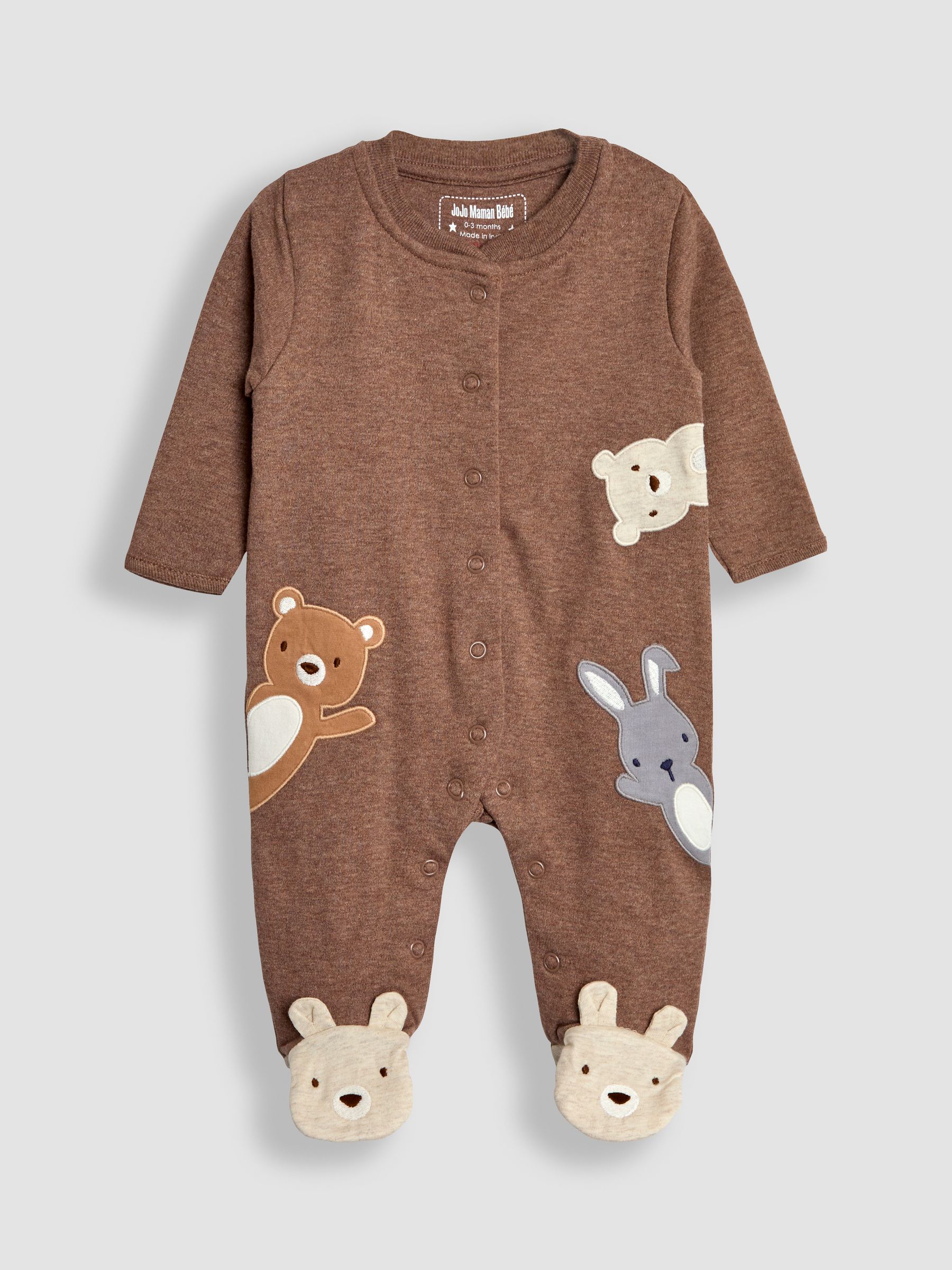 Brown Cotton Woodland Friends Appliqué Sleepsuit - Image 4 of 6